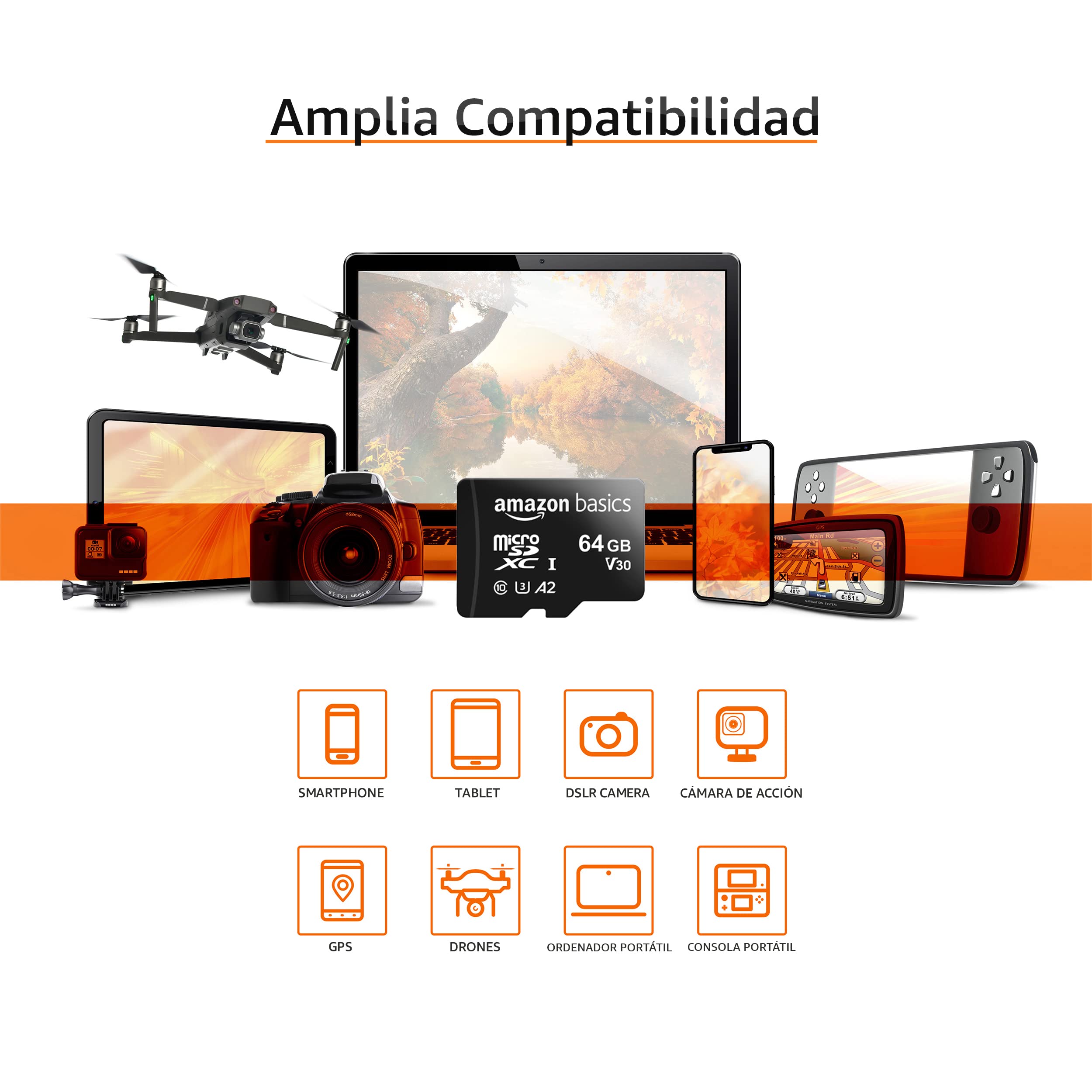 Amazon Basics Tarjeta de memoria microSDXC con adaptador de tamaño completo, A2, U3, velocidad de lectura de hasta 100 MB/s, 64 GB, negra (paquete de 2) - 5