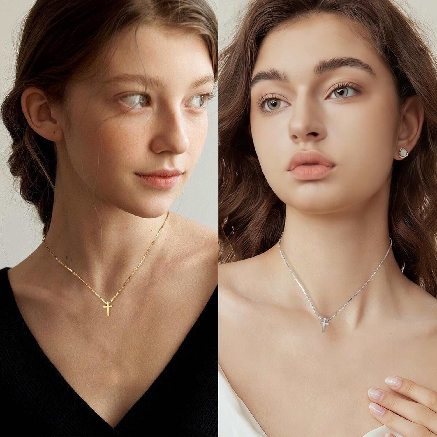 Crown Cross Necklace for Women, 14K Gold Silver Cubic Zirconia Crown Cross Necklace, Diamond Gold Silver Cross Necklaces, Dainty Cross Faith Simple Trendy Charm Jewelry Gift for Women - Image 2