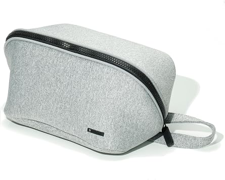 LINE+ARC Machine-Washable Neoprene Toiletry Bag Granite Modern Gray Heather Dopp Kit Soft Insulation Cosmetics Makeup Travel Skincare Shaving Large Case Men Women Overnight Easy-to-Clean