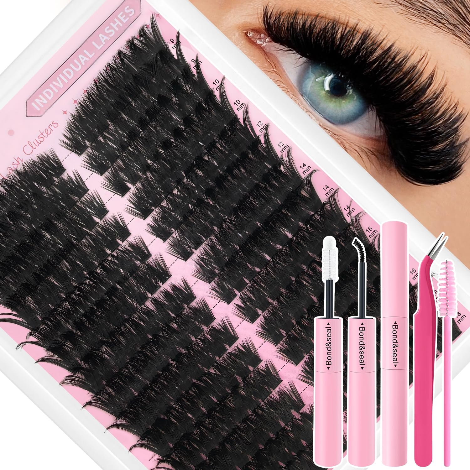 252Pcs Wispy Fox Eye Lash Clusters Kit, 9-18mm Mixed Length 100D Volume Pre Mapped Cat Eye Lashes, D Curl Fluffy Manga Eyelash Clusters with Lash Bond Seal Tools for DIY Lash Extensions Beginners