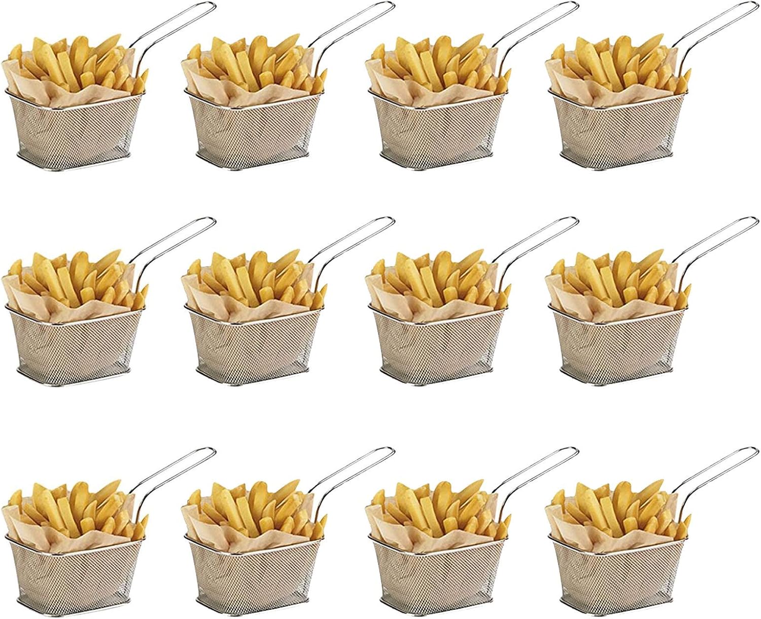 Set of 12 Individual Mini Chip Baskets, 10 x 8 x 7 cm, Stainless Steel