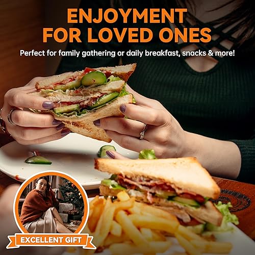 Miniatura 3 de Baker's Friend Sandwicherera de desayuno, 4 rebanadas de panini, sandwichera eléctrica con luz indicadora, sándwiches de queso y huevo, grafito