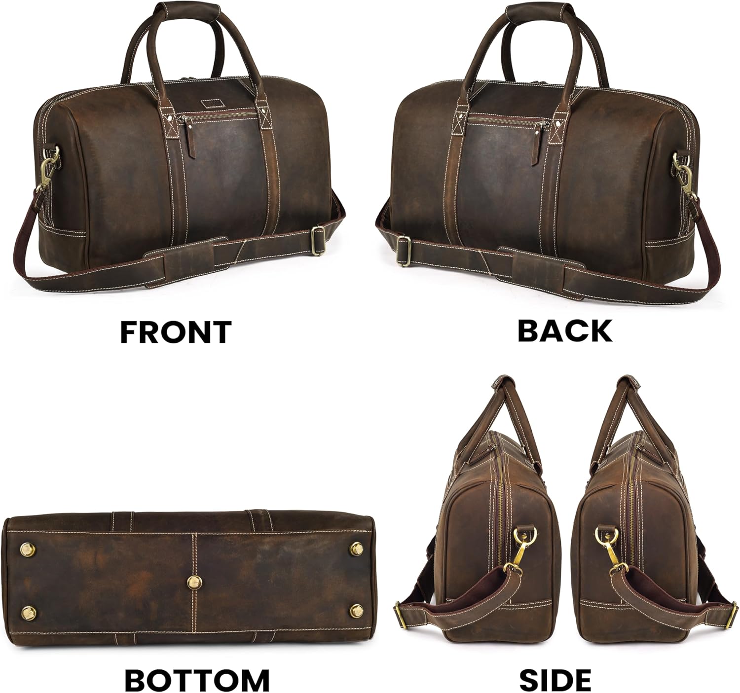 Rasavi Leather Duffel Bag for Men & Women – 20 Inch Travel Weekender, Carry-On, Overnight Travel, Sports & Gym Luggage Bag- Brown