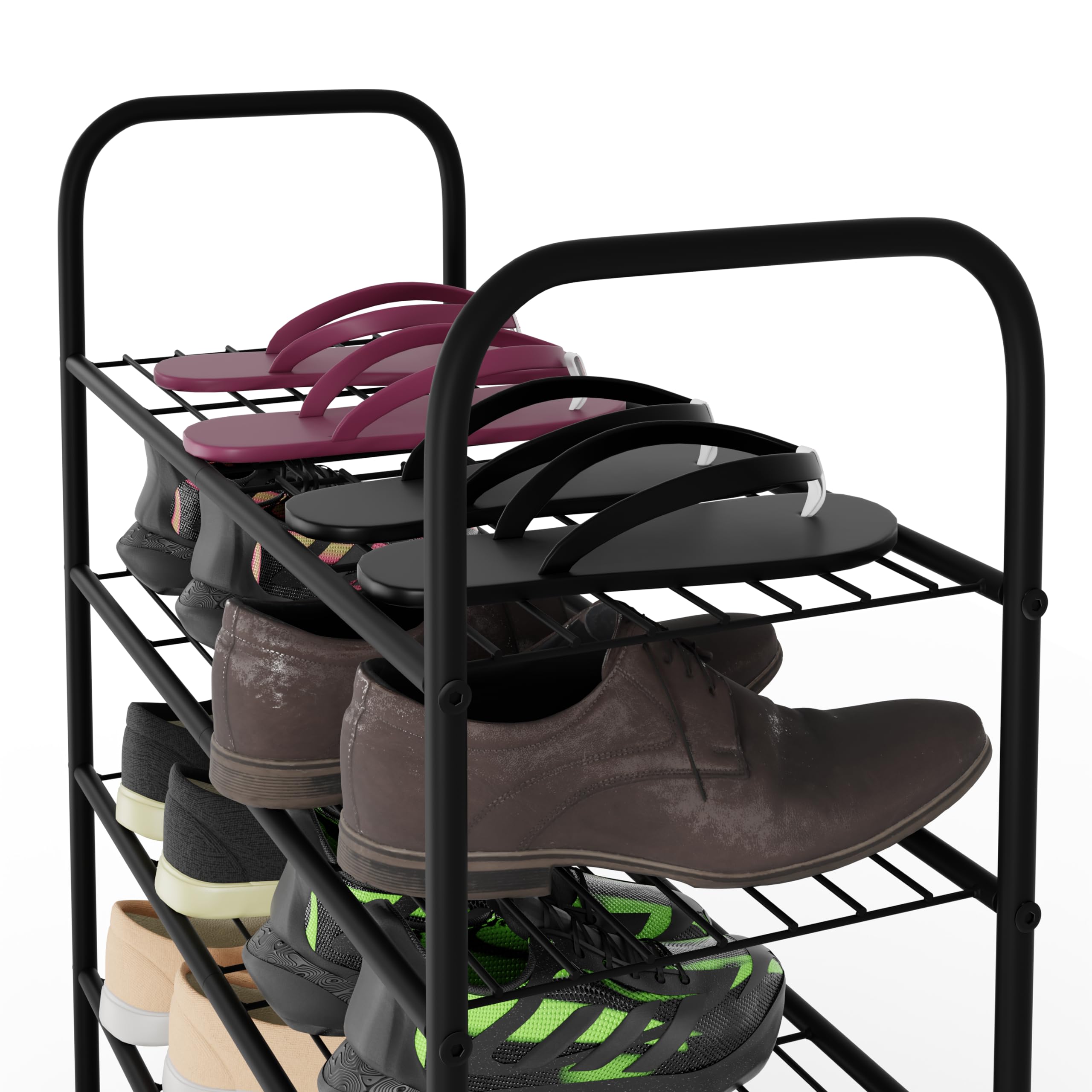 Lenmar, SHM 5, Schuhregal mit 5 Ebenen, Schuhschrank, Schuhaufbewahrung, Schuh-Organizer für 12-15 Paar, Metall, schmal, Ständer, schwarz, Schuhaufbewahrung, Wohnzimmer, Schlafzimmer