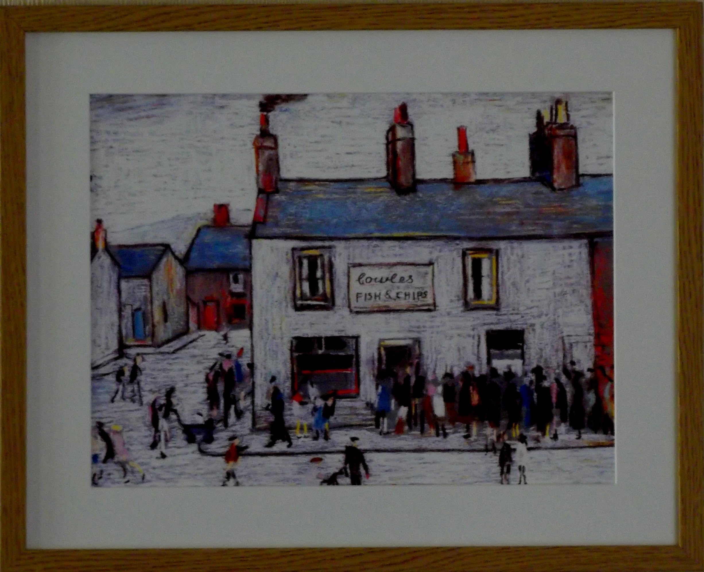 Stateoftheart-Uk Light Oak Finish Frame With Soft White Mount And Large Image Authentic Uk Handcrafted L S Lowry Print - Chip Shop - 21 X 17Inch Sustainable Engineered Wood Frame - Textured Image In An Art Mount