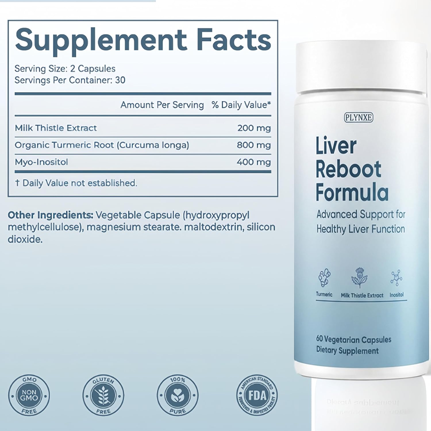 Liver Support Supplement Capsules, Milk Thistle Extract with Turmeric & Inositol, Antioxidant & Daily Wellness Support, Vegetarian Capsules, 60 Count - Image 3