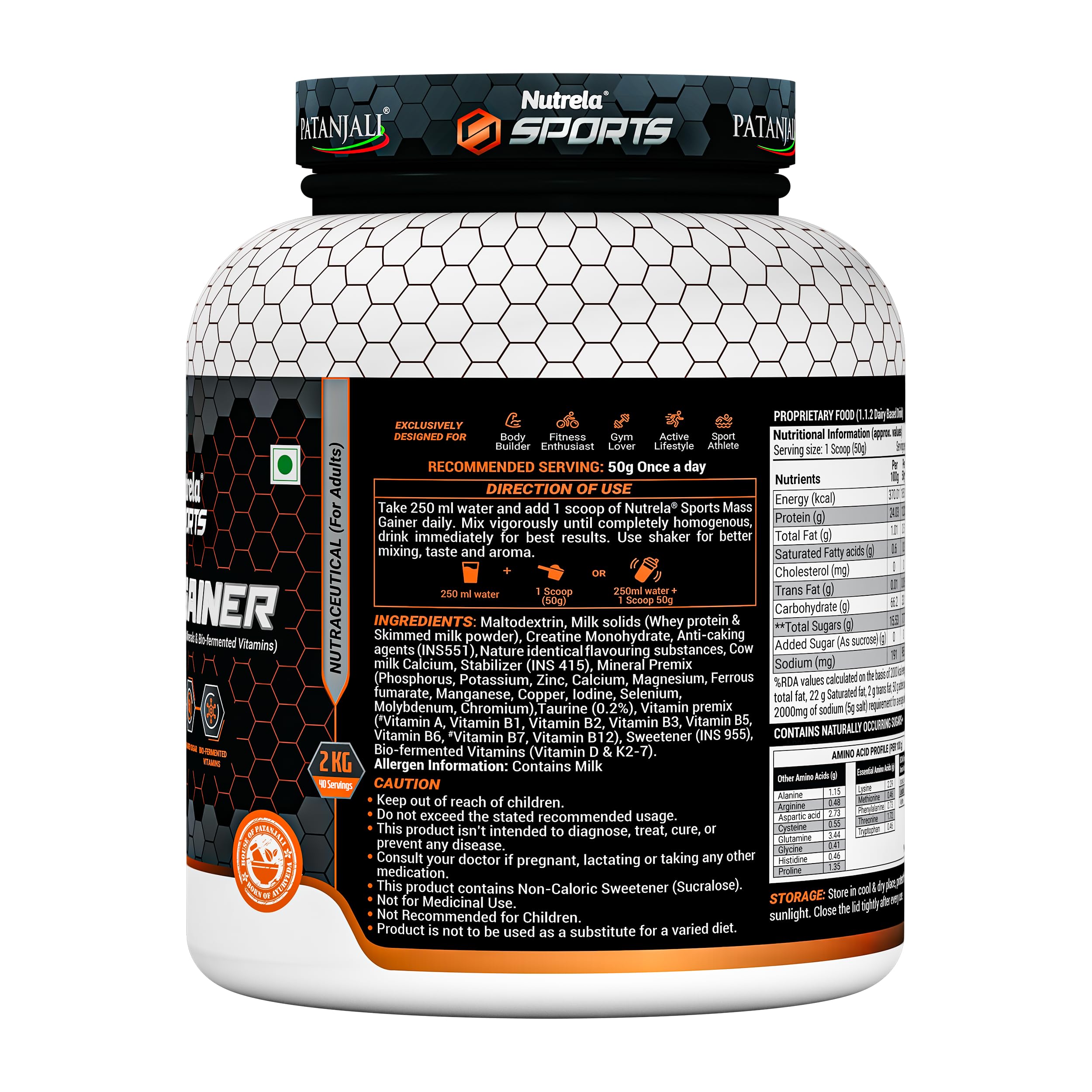 Nutrela Sports Mass Gainer-2KG (Vanilla Ice Cream) — Amazon image 2