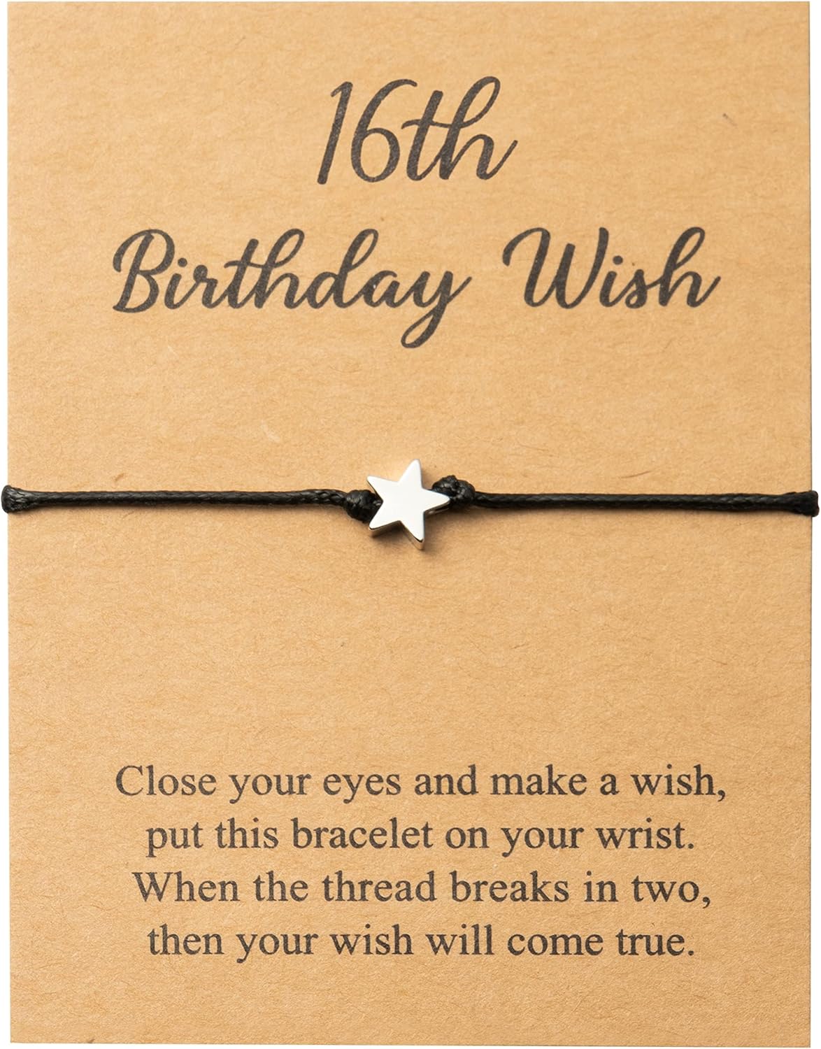 WATINC 16th Birthday Wish Bracelet, Sweet 16 Adjustable Star Cord Bracelets with Make A Wish Cards Friendship Simple Handmade Jewelry Birth Day Gift for Daughter Friends Sister