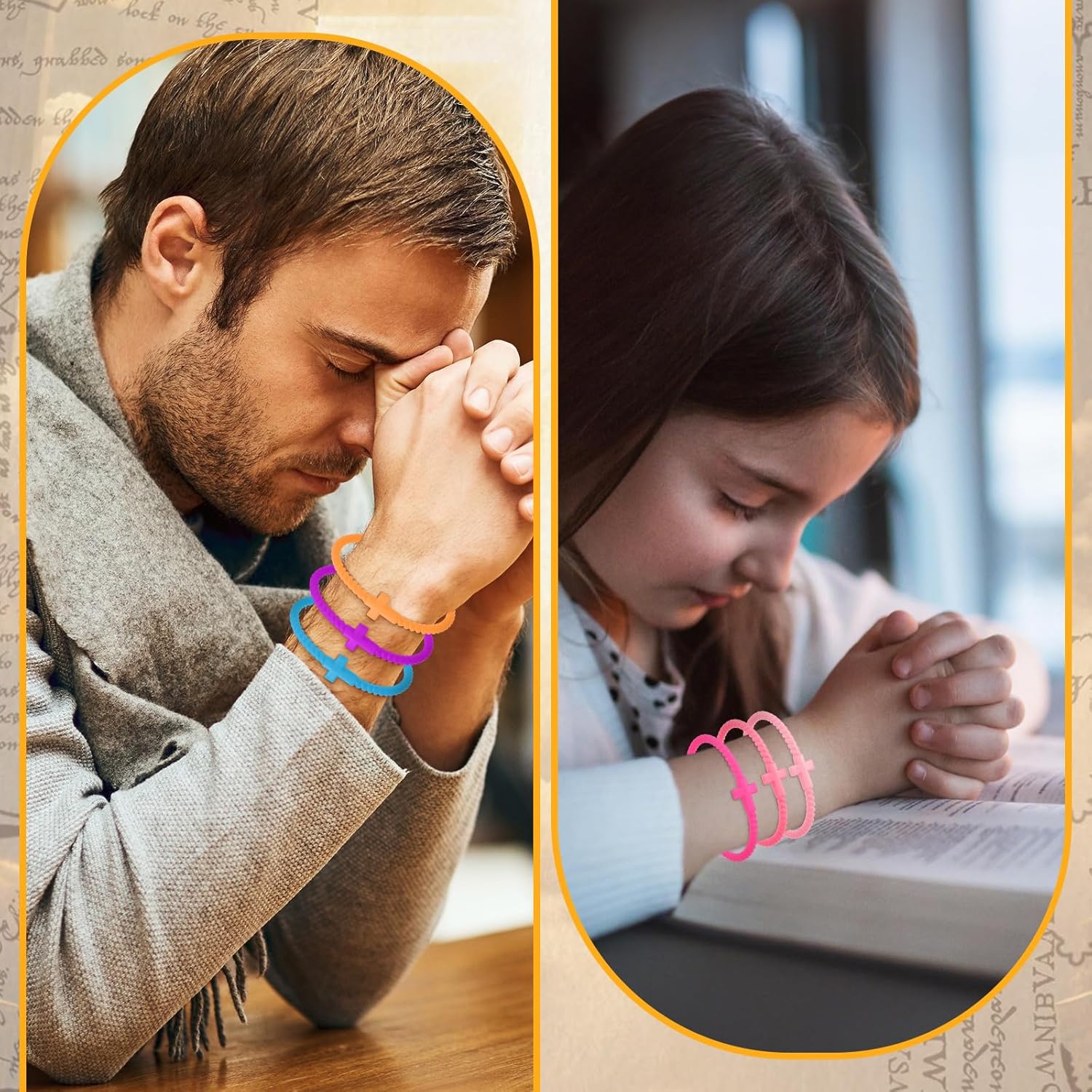 Soaoo 24/60 Pcs Jesus Bracelets Cross Silicone Bracelet Braided Stackable Rubber Wristband Silicone Jesus Jewelry Gift for Women Men