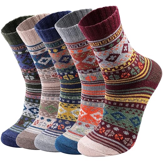 clubone Wool Socks - 5 Pack Wool Socks for Women, Thick Womens Wool Socks, Knit Winter Warm Socks,Winter Crew Socks Cozy Socks Gifts socks for Women