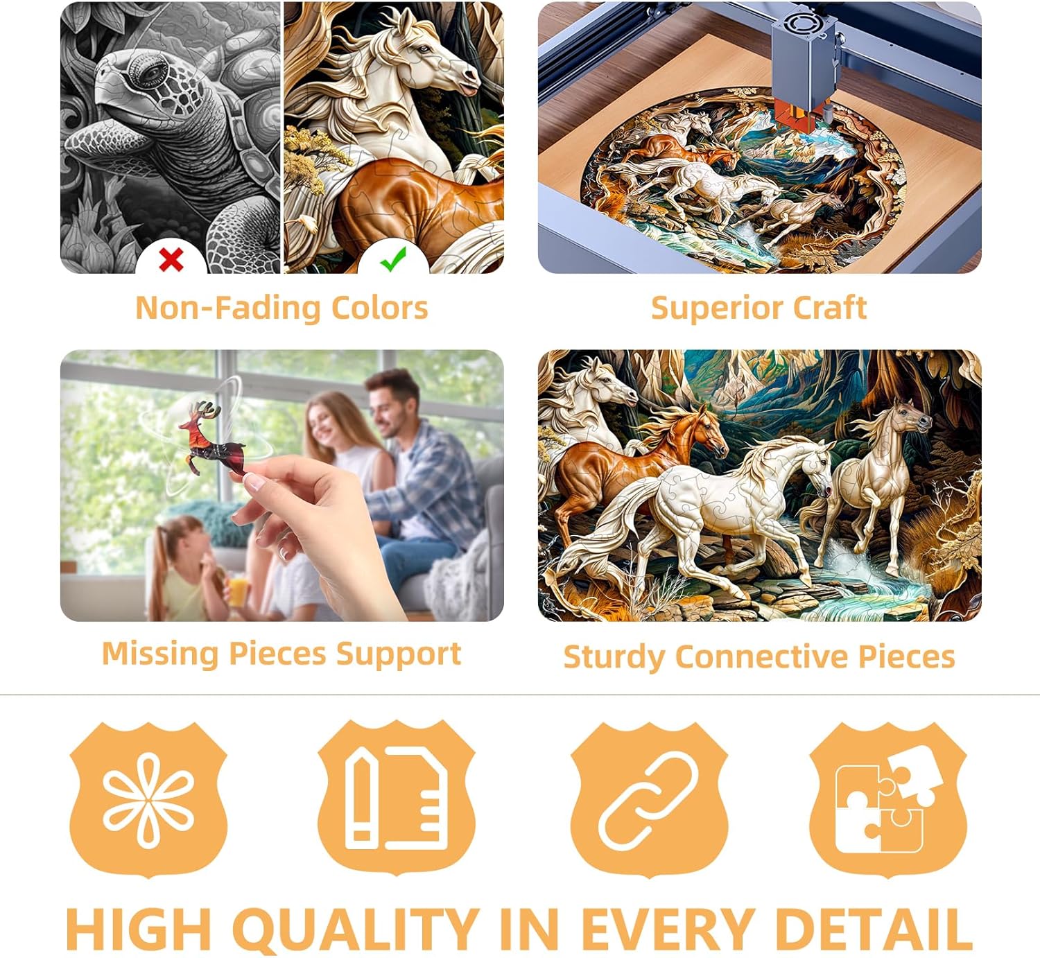 Wooden Puzzles for Adults, 3D Visual Effects Running Horses Wooden Jigsaw Puzzles for Adult, Wood Puzzles Adult, Cool Puzzles, Unique Gift Idea, Wall Art Canvas Puzzle (M-11.4 * 11.4in -200 Pcs)
