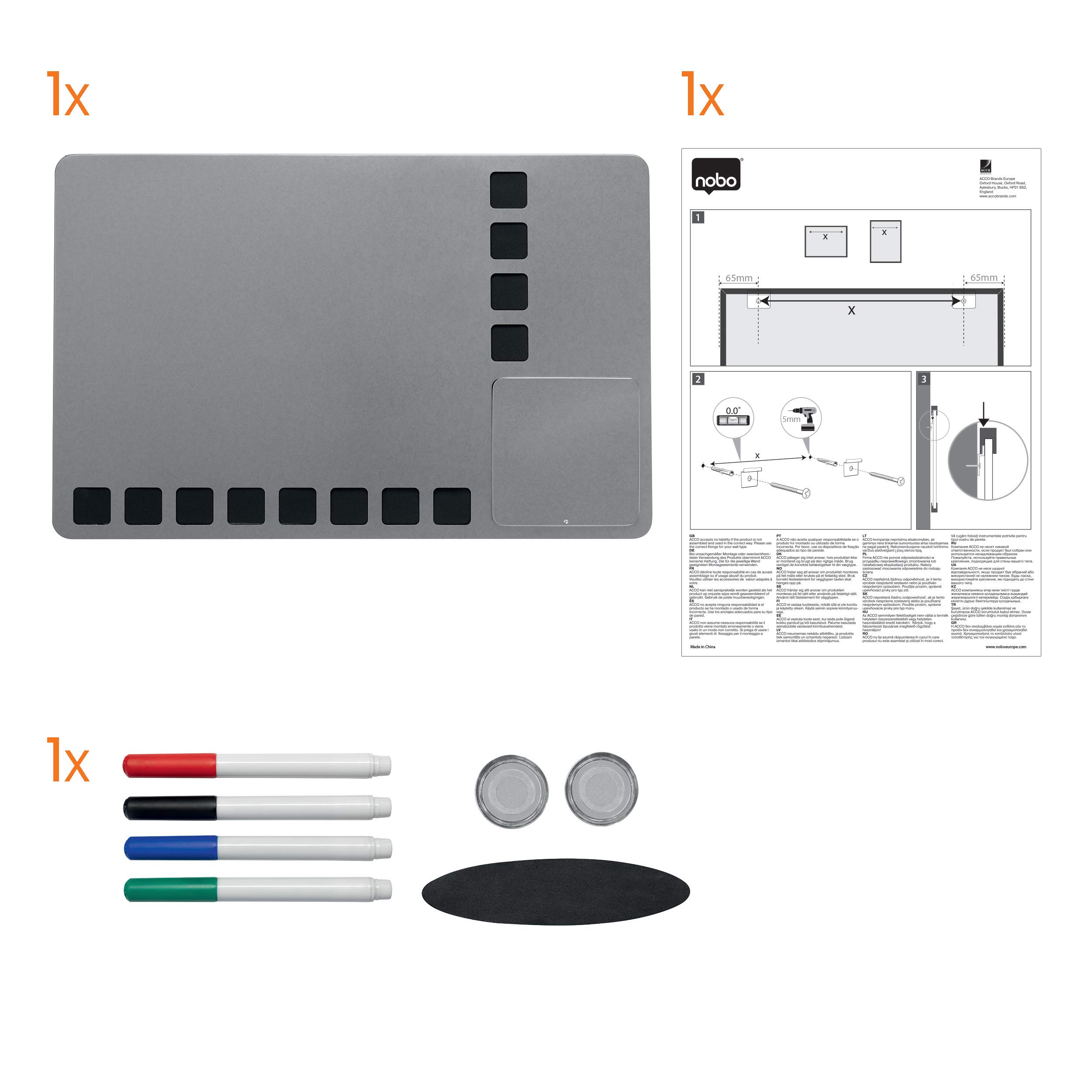 Rexel Nobo - Pizarra magnética combinada con cuadrículas espuma + kit escritura 610x390 mm, color plata