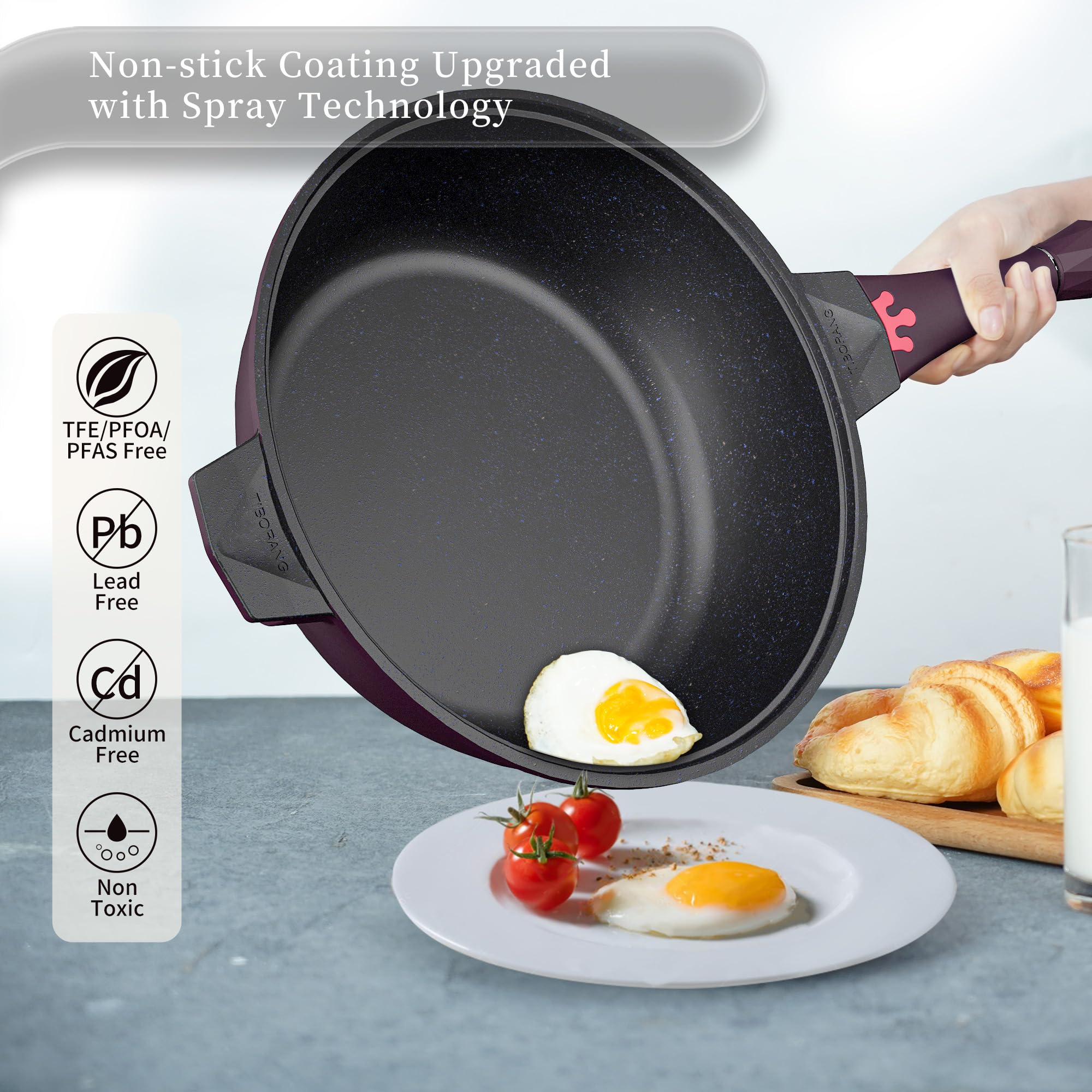 TIBORANG 11" Nonstick Frying Pan with Lid - 8-in-1 Cookware -4