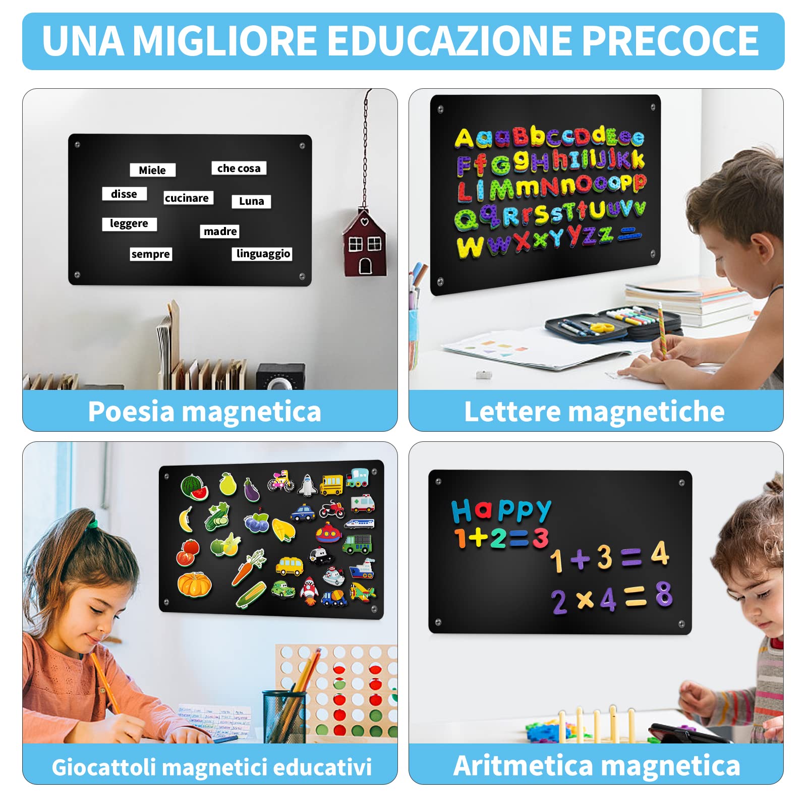2 Pack 43.5 x 30 cm Nero Metallo Lavagna Magnetica da Parete per Calamite - Scrivibile e Cancellabile, per visualizzare magnetiche barattoli di spezie, appunti, foto, adatta a cucina, frigo, muro