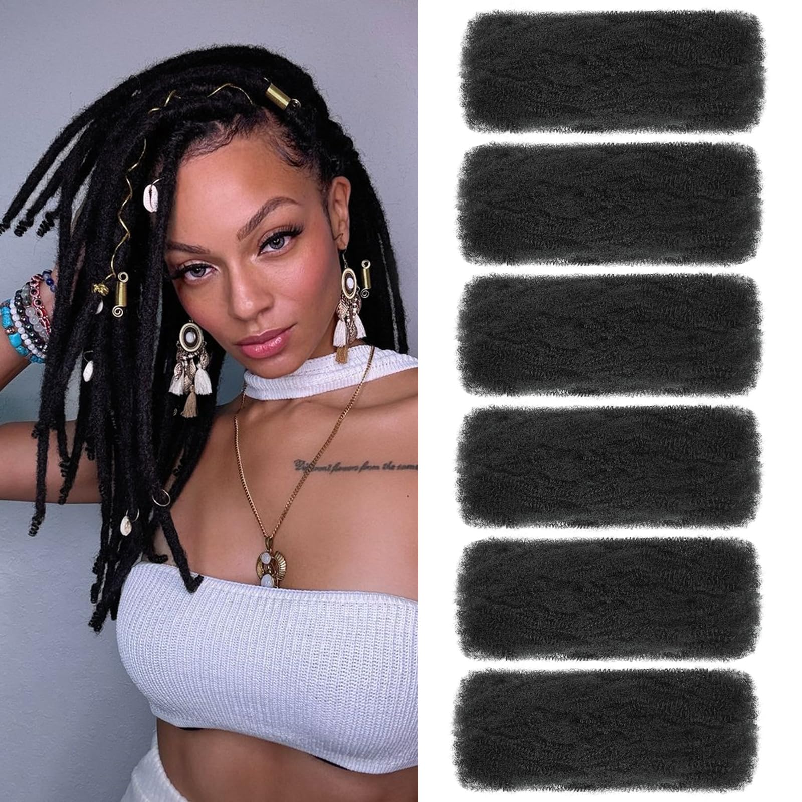 XIIMENALU Afro Kinky Curly Braiding Bulk Hair For Mini Twists Afro Kinkys Bulk Synthetic Cuban Twist Hair Soft Locs Micro Spring Twist For Dreadlocks Loc Repair (1B#