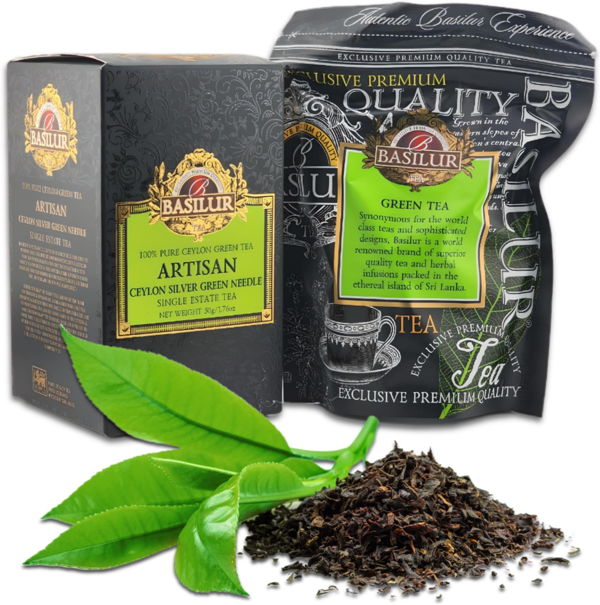 Basilur Artisan Ceylon Silver Green Needle Tea - 100% Pure Single Estate Ceylon Green Tea, Handpicked Buds, Exquisite & Rare, Premium Gift, Luxurious Sri Lankan Tea, 50g (1.76oz)