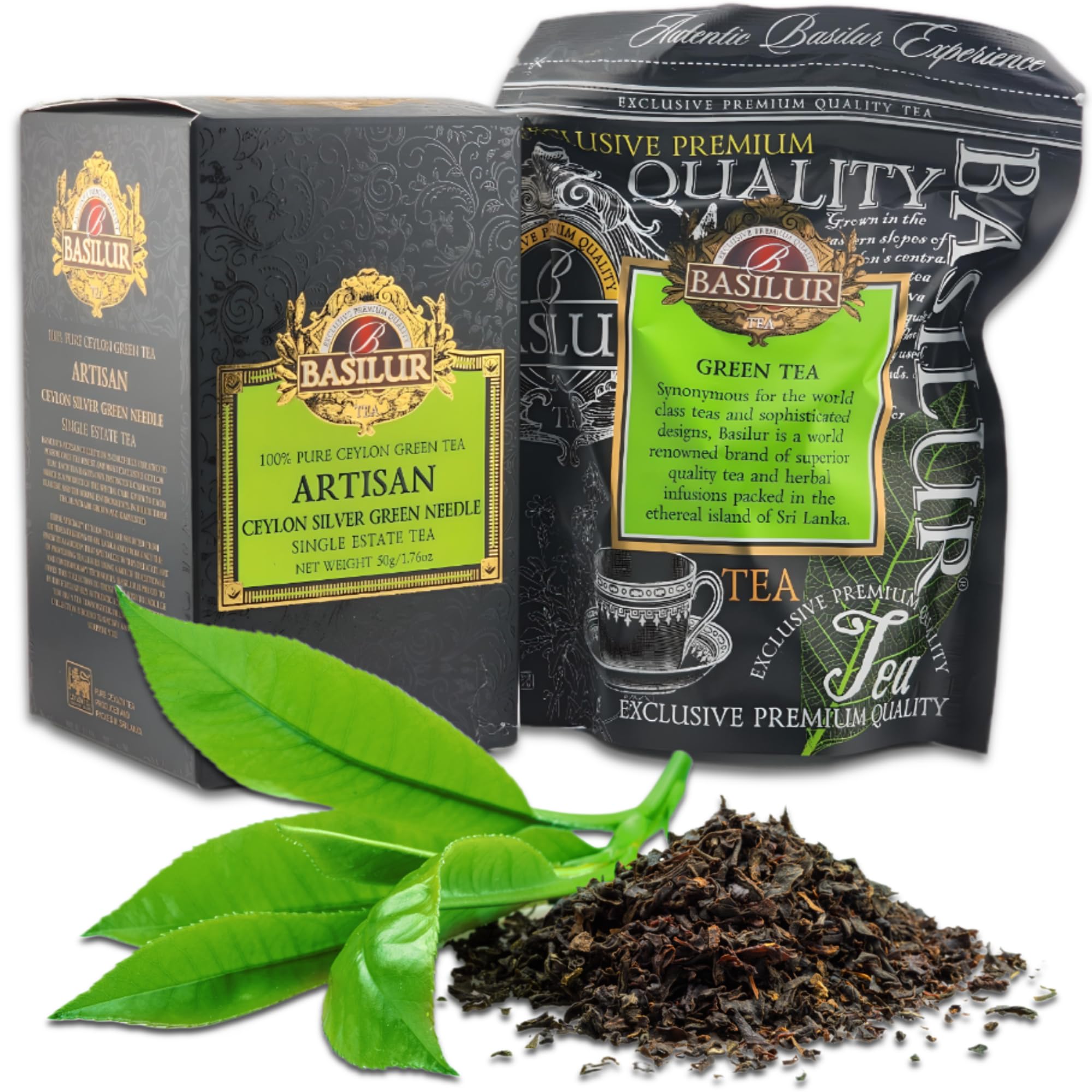 Basilur Artisan Ceylon Silver Green Needle Tea - 100% Pure Single Estate Ceylon Green Tea, Handpicked Buds, Exquisite & Rare, Premium Gift, Luxurious Sri Lankan Tea, 50g (1.76oz)