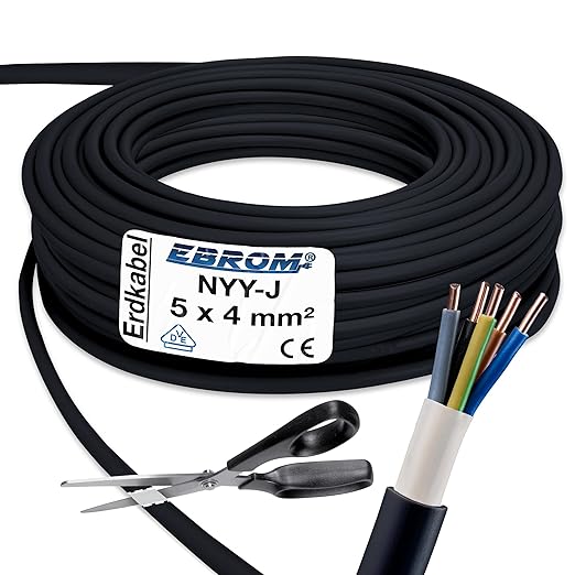 EBROM Erdkabel NYY-J 5x4 mm² - Starkstromkabel - PVC Erdleitung ...
