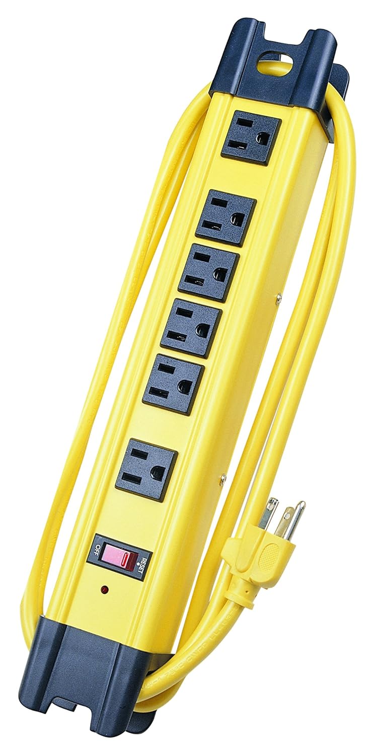 Voltec 11-00226 6-Outlet Heavy Duty Rectangle Metal Surge Protector Power Strip — Contractor & Commercial Electric Surge Protector W/ Durability