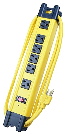Voltec 11-00226 6-Outlet Heavy Duty Rectangle Metal Surge Protector Power Strip Contractor & Commercial Electric Surge Protector W/ Durability