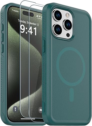 Funda magnética para iPhone 15 Pro Max, compatible con MagSafe, grado militar de 10 pies, anticaídas, con protector de pantalla de vidrio templado,