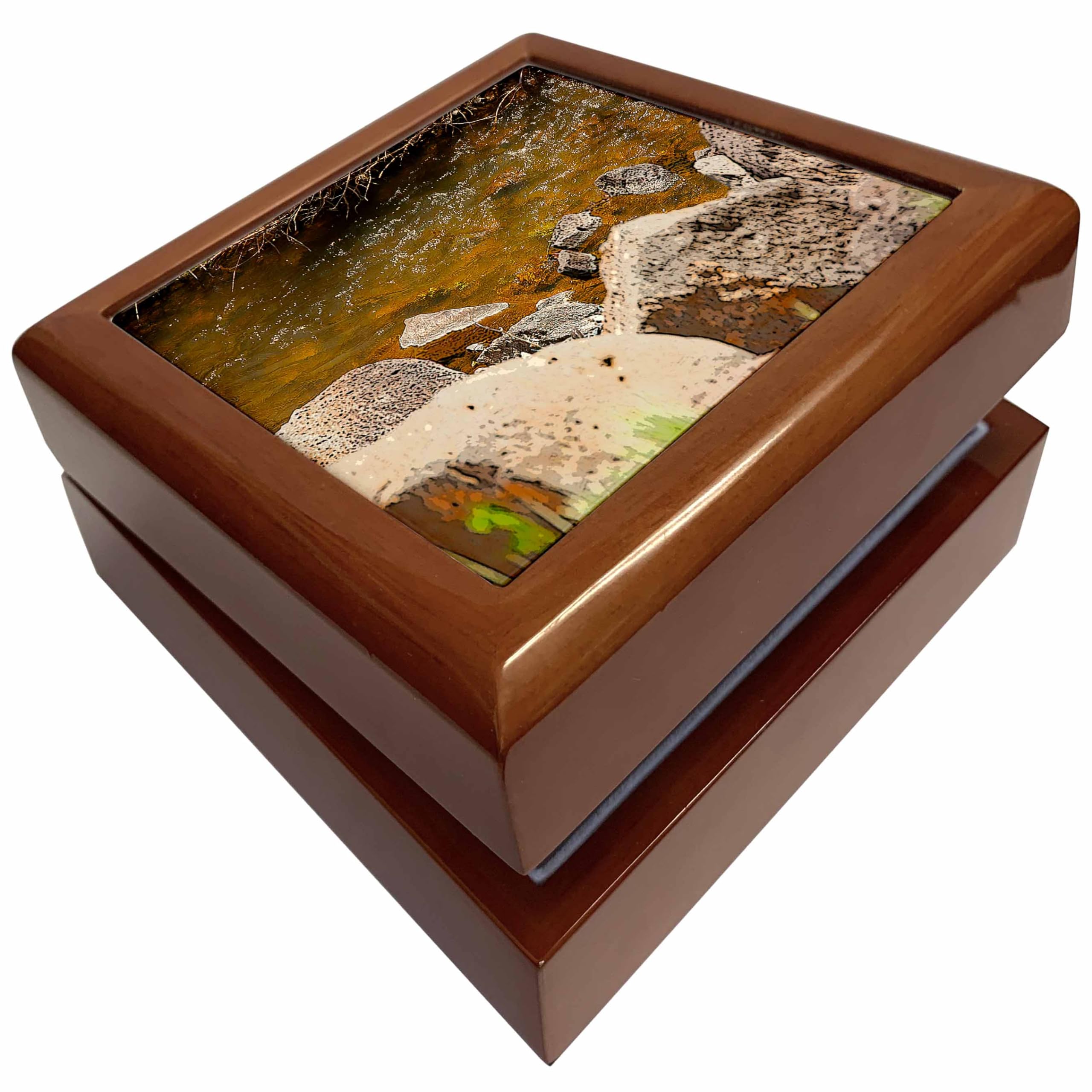 3dRoseThe River Flowing From the Enterprise Reservoir in Utah with Rocks on The Edge, Jewelry Box jb-52505-1