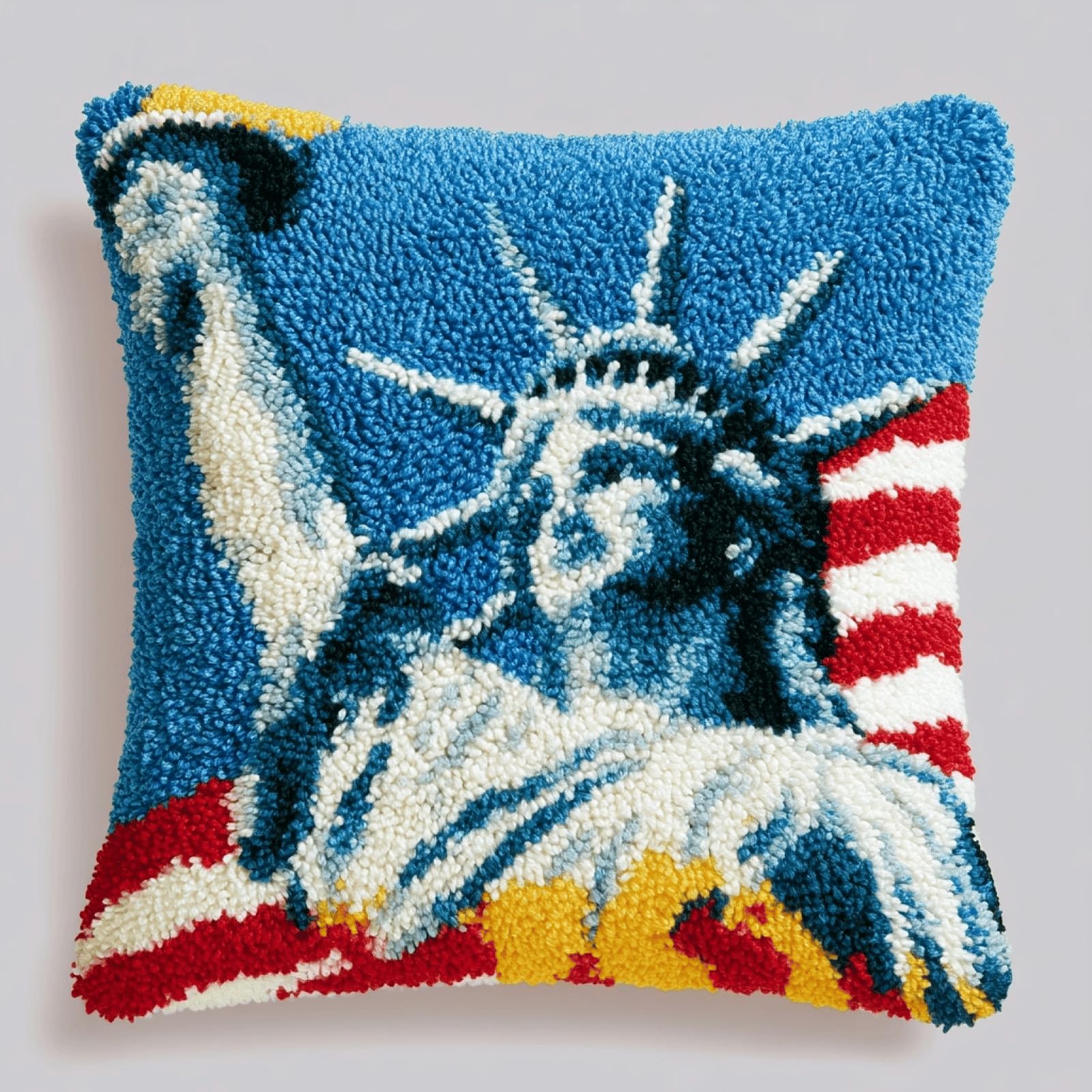 XDEGHUANGSS DIY Latch Hook Pillow Cover Kit,43x43 cm,Statue of Liberty