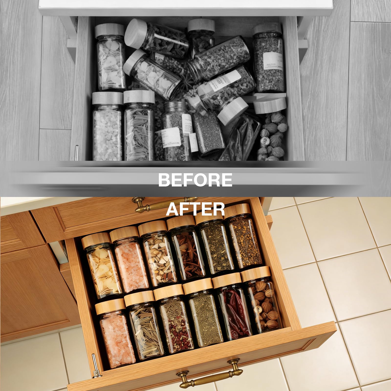 VINATO Organizador de Especias para Cajones Cocina, 8pcs Ajustable, Estante Extraíble para Especieros, Perfumes, Maquillaje, Blanco