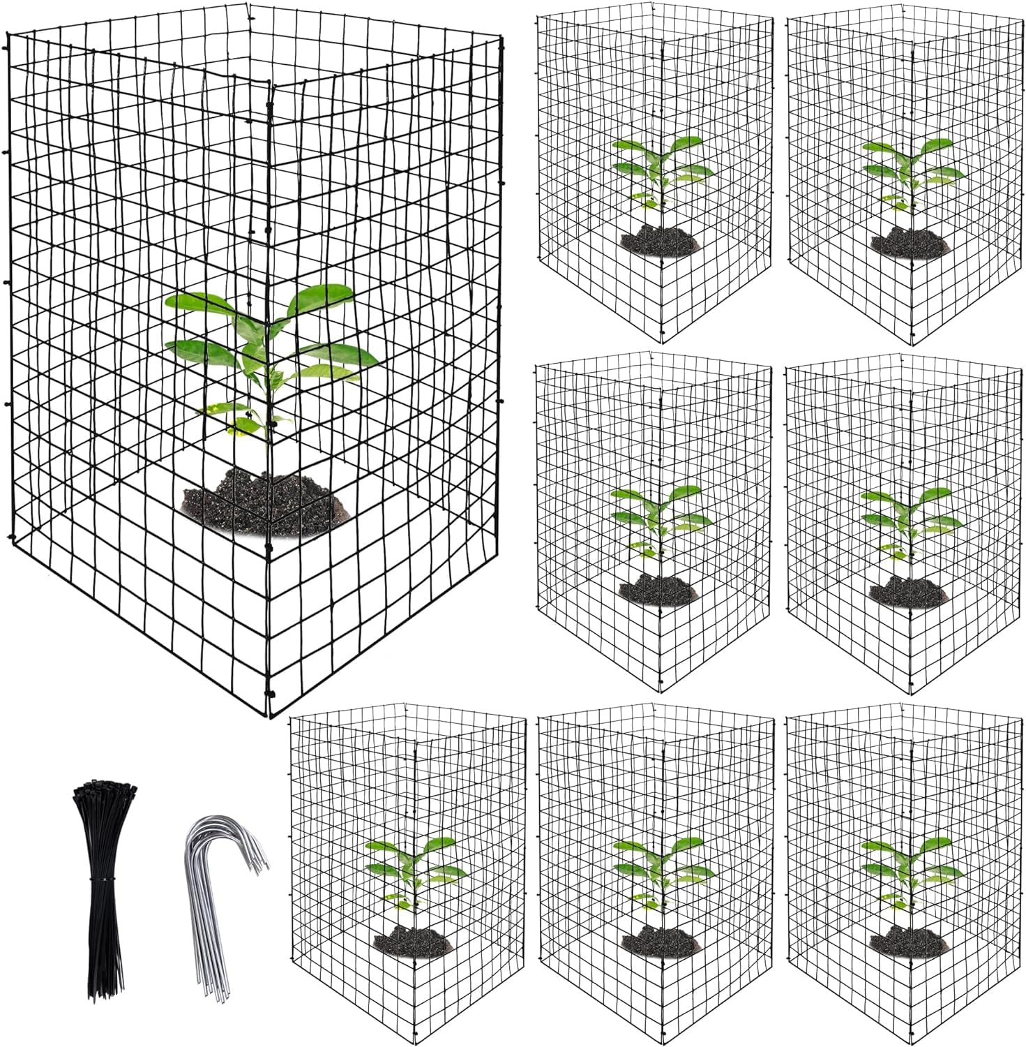 8 Packs Wire Plant Protectors from Animals- 20 x 12 Inch Heighten Square Garden Wire Plant Cages Mesh- Metal Garden Plant Cloche Protection Barricades for Protecting Plants Vegetables Flowers