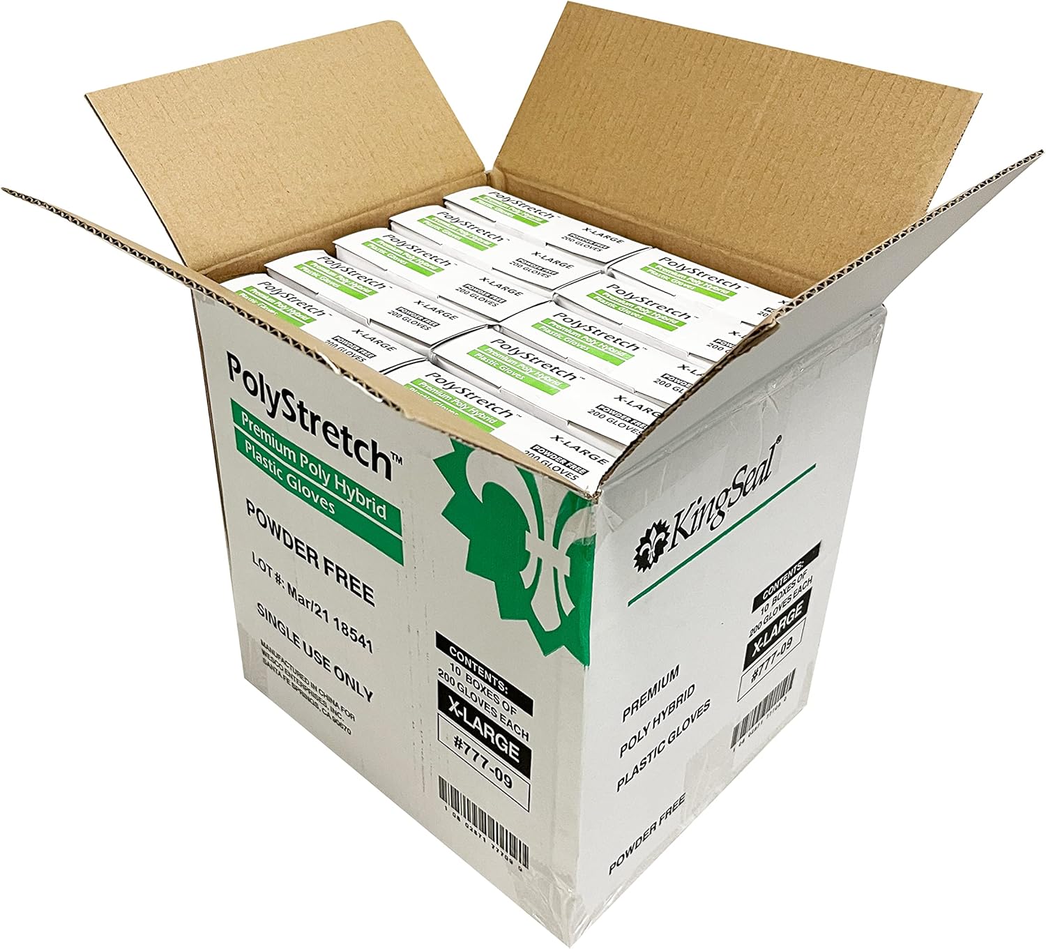 KingSeal 2000 Count PolyStretch TPE Poly Hybrid Disposable Gloves, Powder-Free, Vinyl Glove Substitute, Size X-Large - 10 Boxes x 200 Gloves