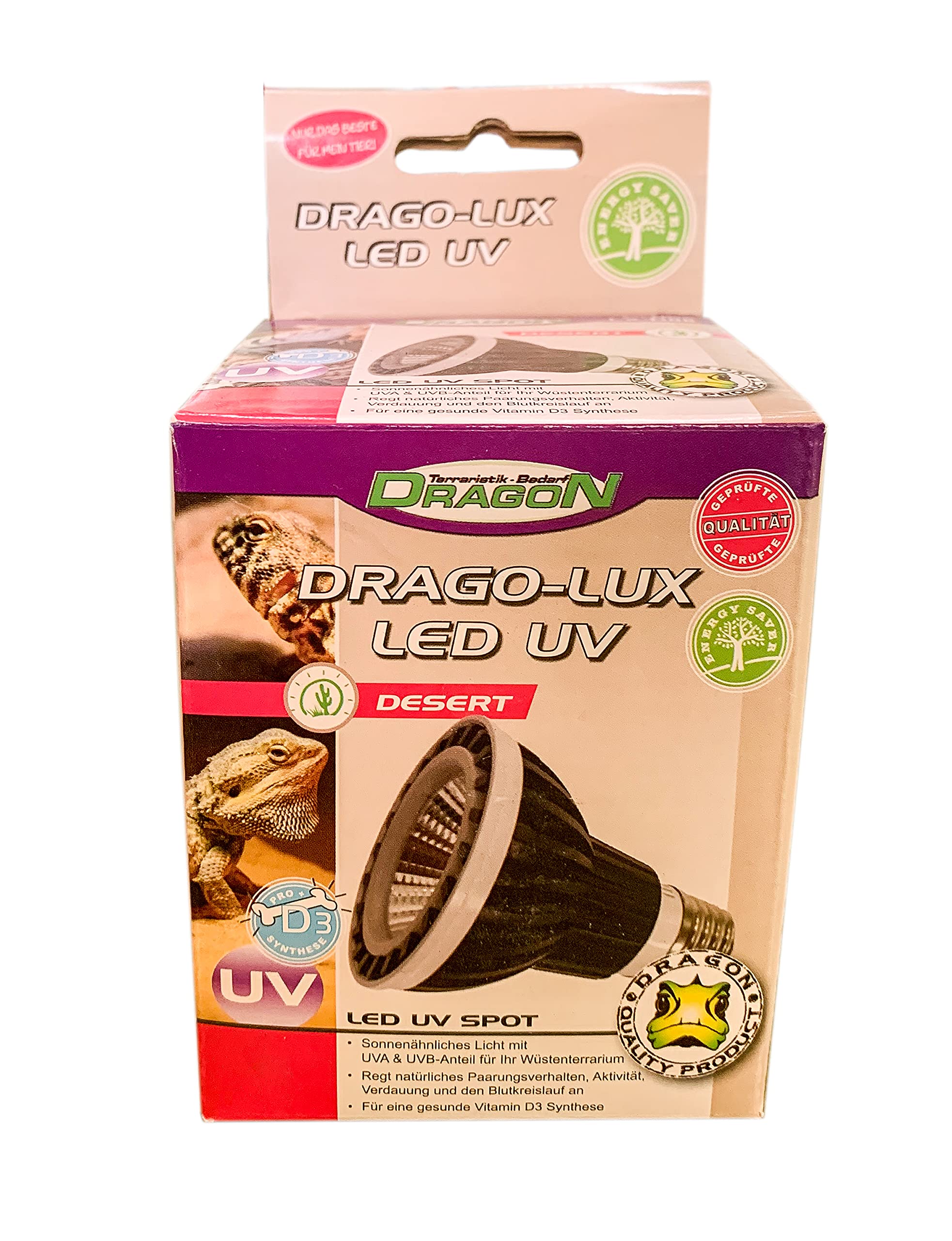 DRAGO LUX LED UV Terrarienbeleuchtung - Spot - LED UV Spot für Wüstenterrarium bzw. tropenterrarien (Wüstenterrarien, 4W)