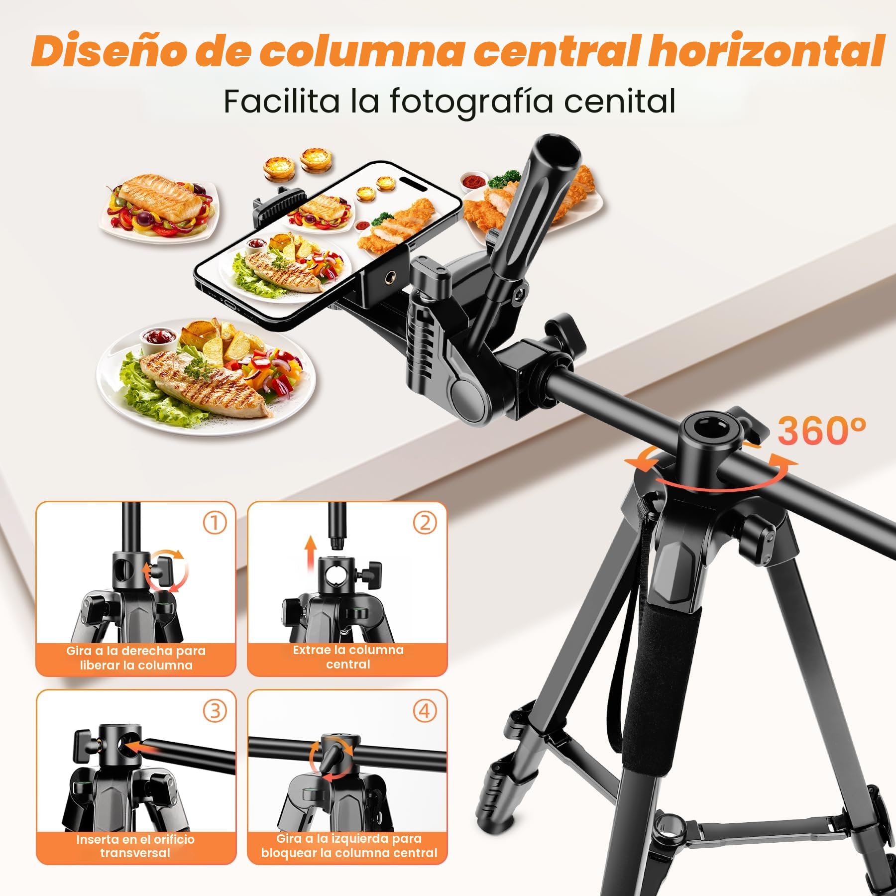 Nineigh 190cm Tripode Camara, Tripode para Movil con Columna Central Transversal, Ligero Tripod de Aluminio con Soprtre de Teléfono y Control Remoto para iPhone Samsung Huawei Cámara