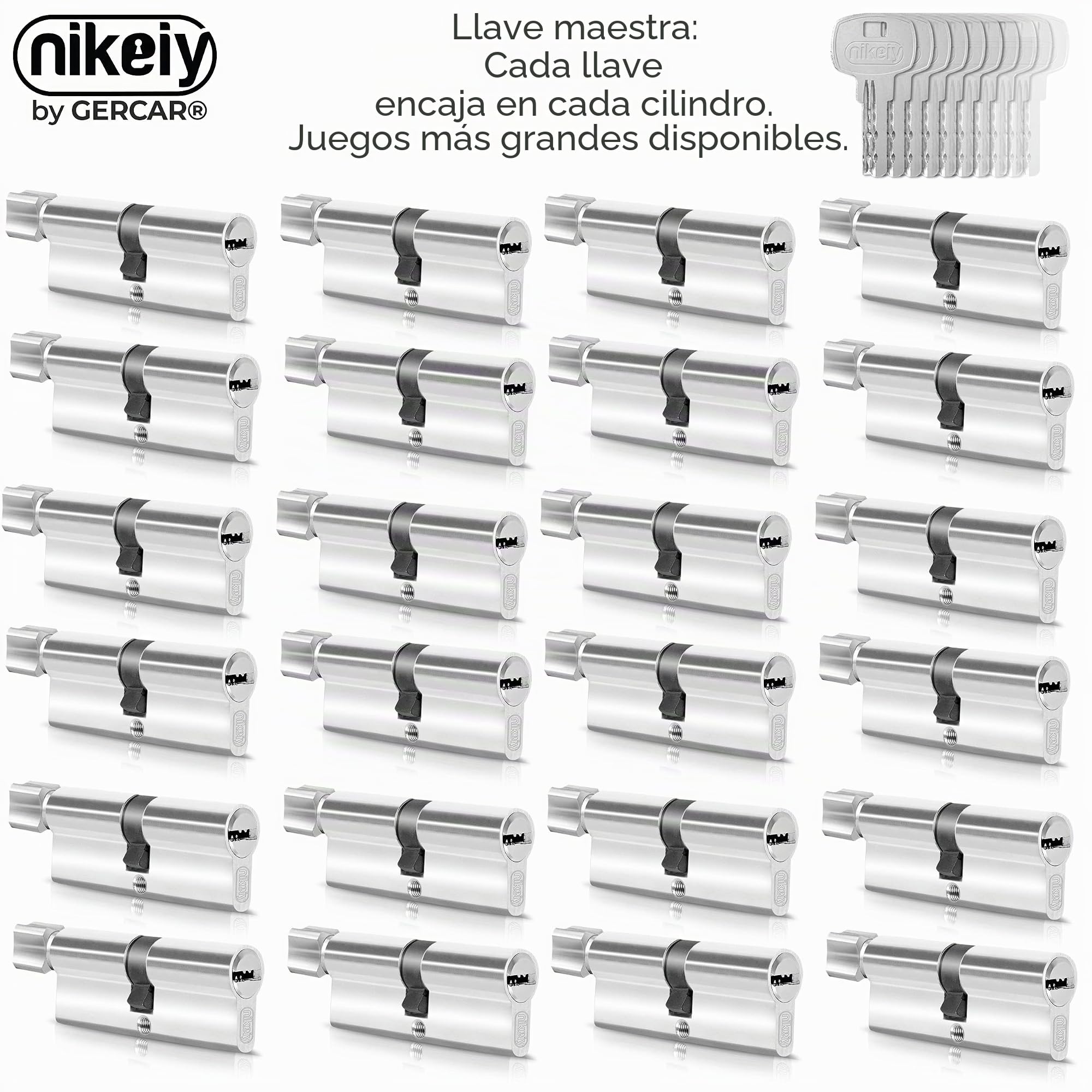 GERCAR 6 cilindros cilíndricos de cierre uniforme 35/35 incl. 30 llaves, cilindro de 70 mm, cerradura de puerta con función de emergencia y peligro, juego de 3 unidades de cierre uniforme – Longitud: