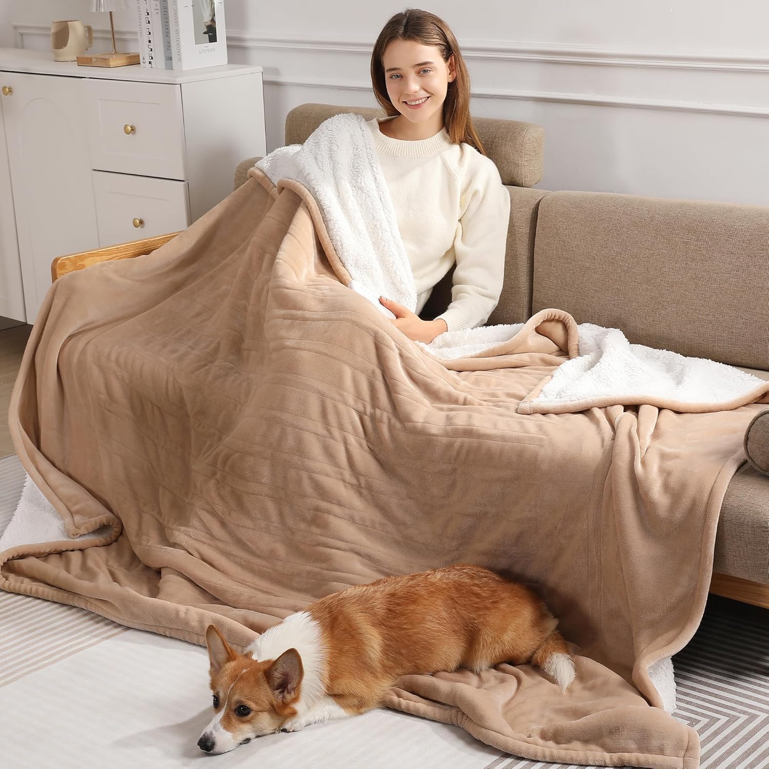 Full Size Electric Blanket 72''X84'' Heated Blanket - Heating Blanket with 5 Heating Level & 10 Hour Auto Off, Ultra Soft, Machine Washable & Overheating Protection, House Warming Gifts(Beige) - Image 7