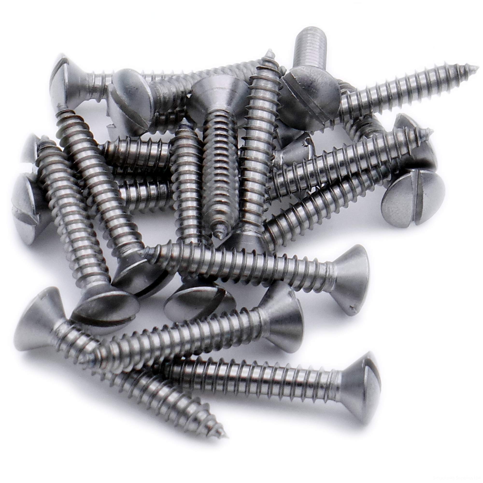 Singularity Supplies Silver No.4 X 0.875 (2.9Mm X 22Mm) Slot Raised Countersunk Self-Tapping Screw - Stainless Steel (A2) (Pack Of 20)