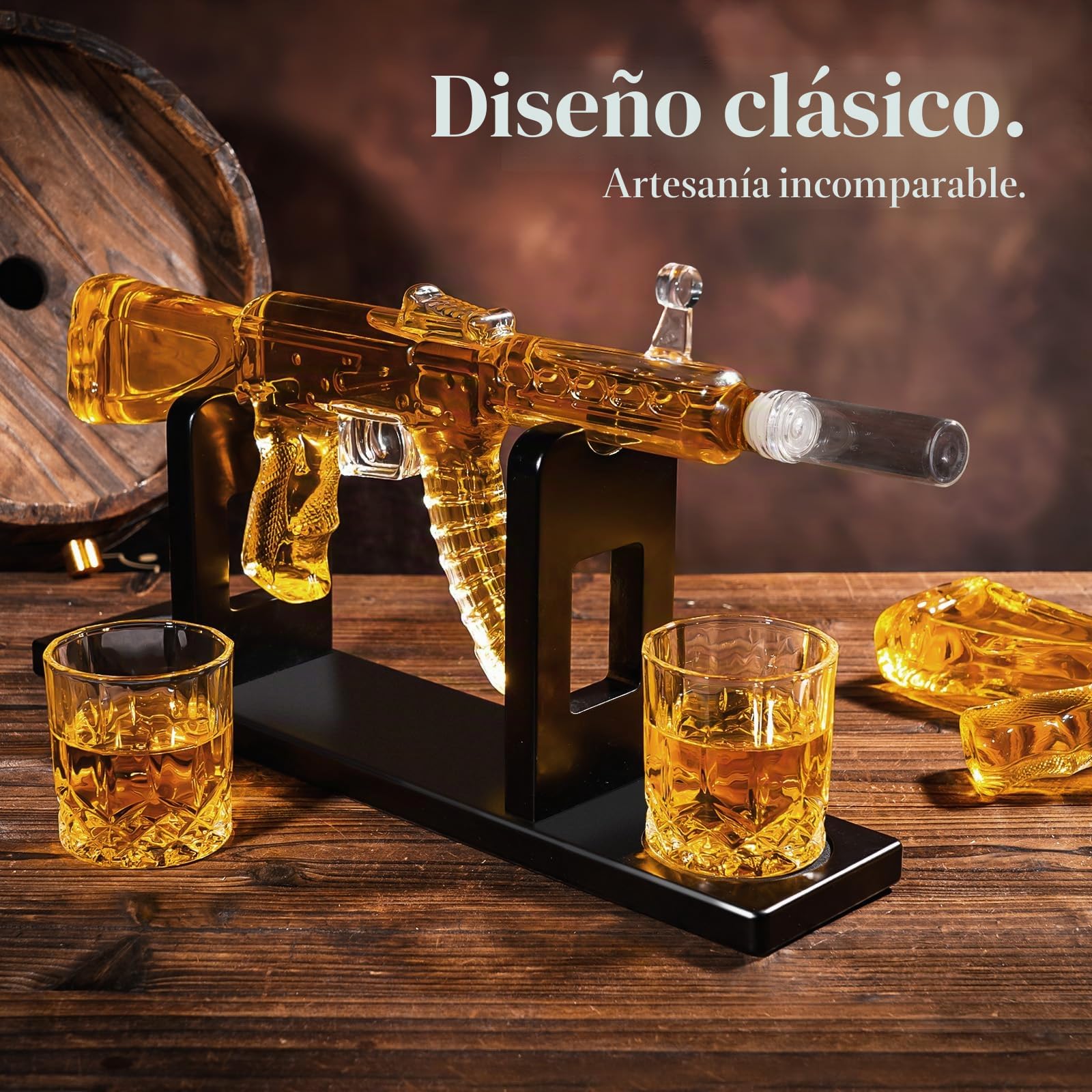 Oaksea Juego de regalo de whisky de Navidad para hombres, juego de decantador de whisky AK47 con 2 vasos, regalos de cumpleaños únicos para papá abuelo, regalos secretos geniales de Papá Noel para él