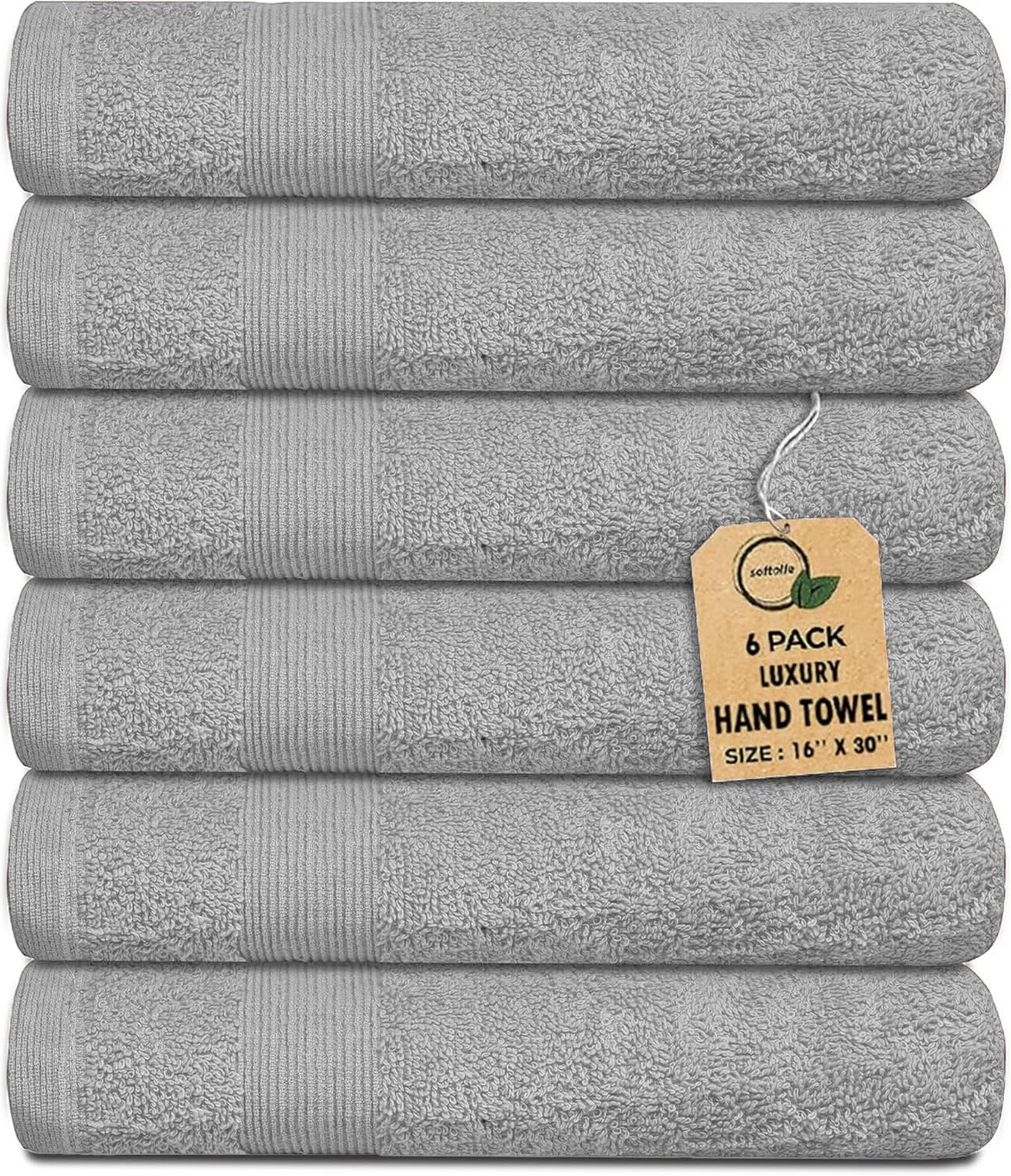 Premium Hand Towels Pack of 6 (16" x 30”) 100% Combed Ring Spun Cotton | Highly Absorbent Hand Towels Set | Ultra Soft for Home, Gym & Spa (Silver Grey) - Image 4
