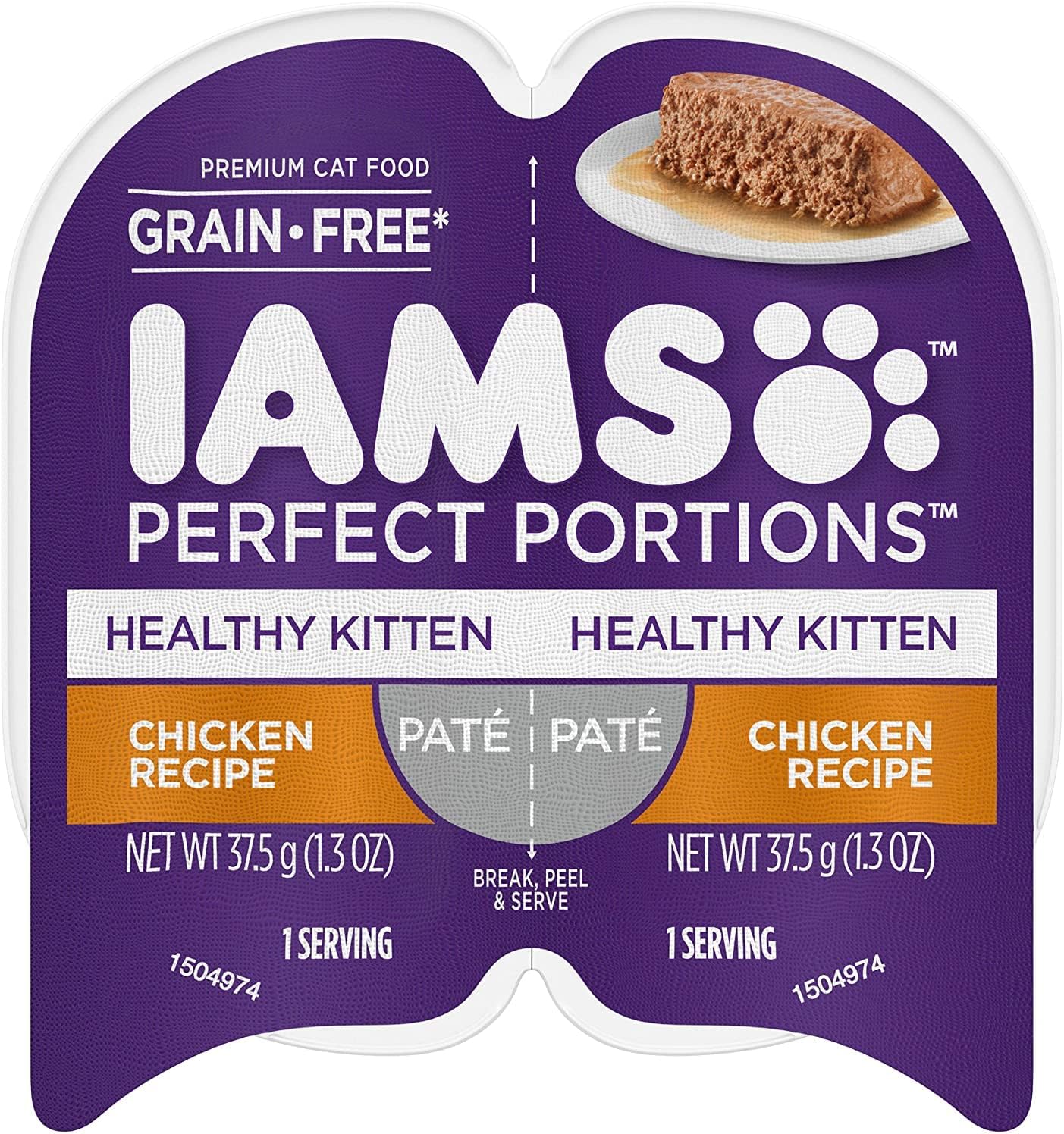 IAMS Perfect Portions Healthy Kitten Pate` Chicken Recipe (12-TRAYS =24 SINGLE SERVINGS)12