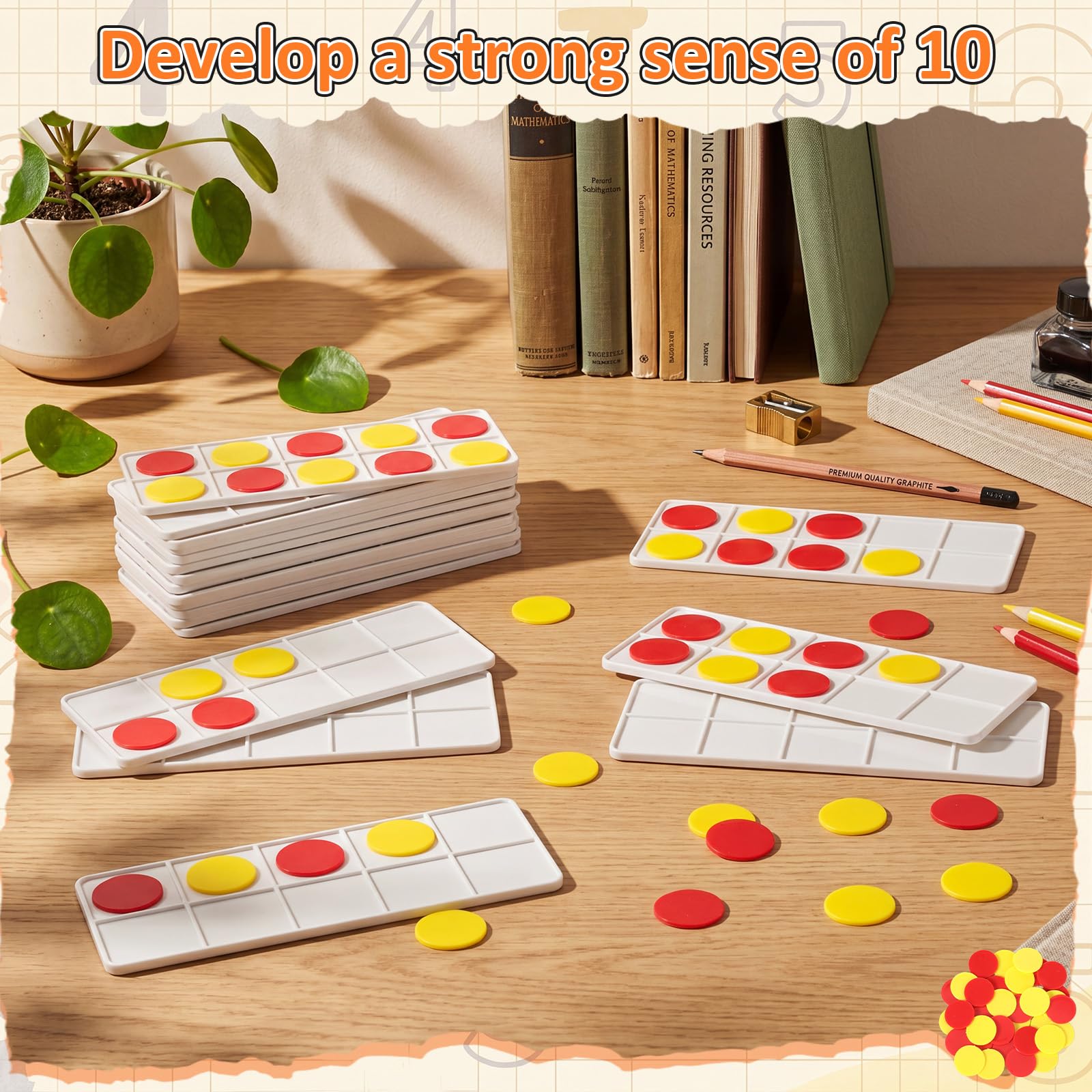 Soulchen Lot de 24 cadres en plastique pour la salle de classe - Manipulatives de mathématiques pour enfants - Fournitures comprenant 24 cadres en plastique - 240 compteurs pour enseigner les concepts