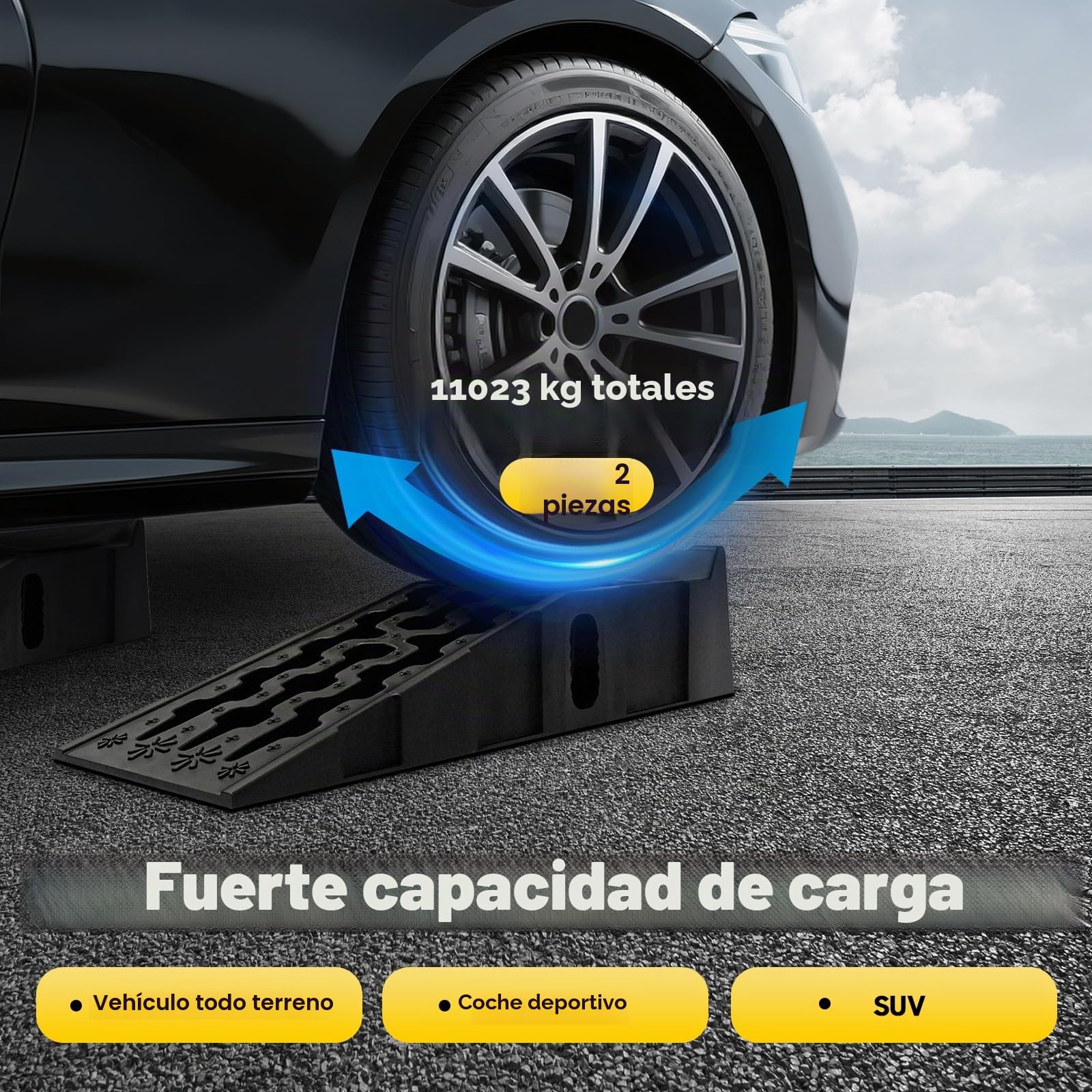 Rampa de Carga Pesada, Plataforma Elevadora 7T, Rampa para Coche, Plataforma de Entrada, Juego de Rampas de Carga, Rampas de Plástico, Neumáticos de SUV