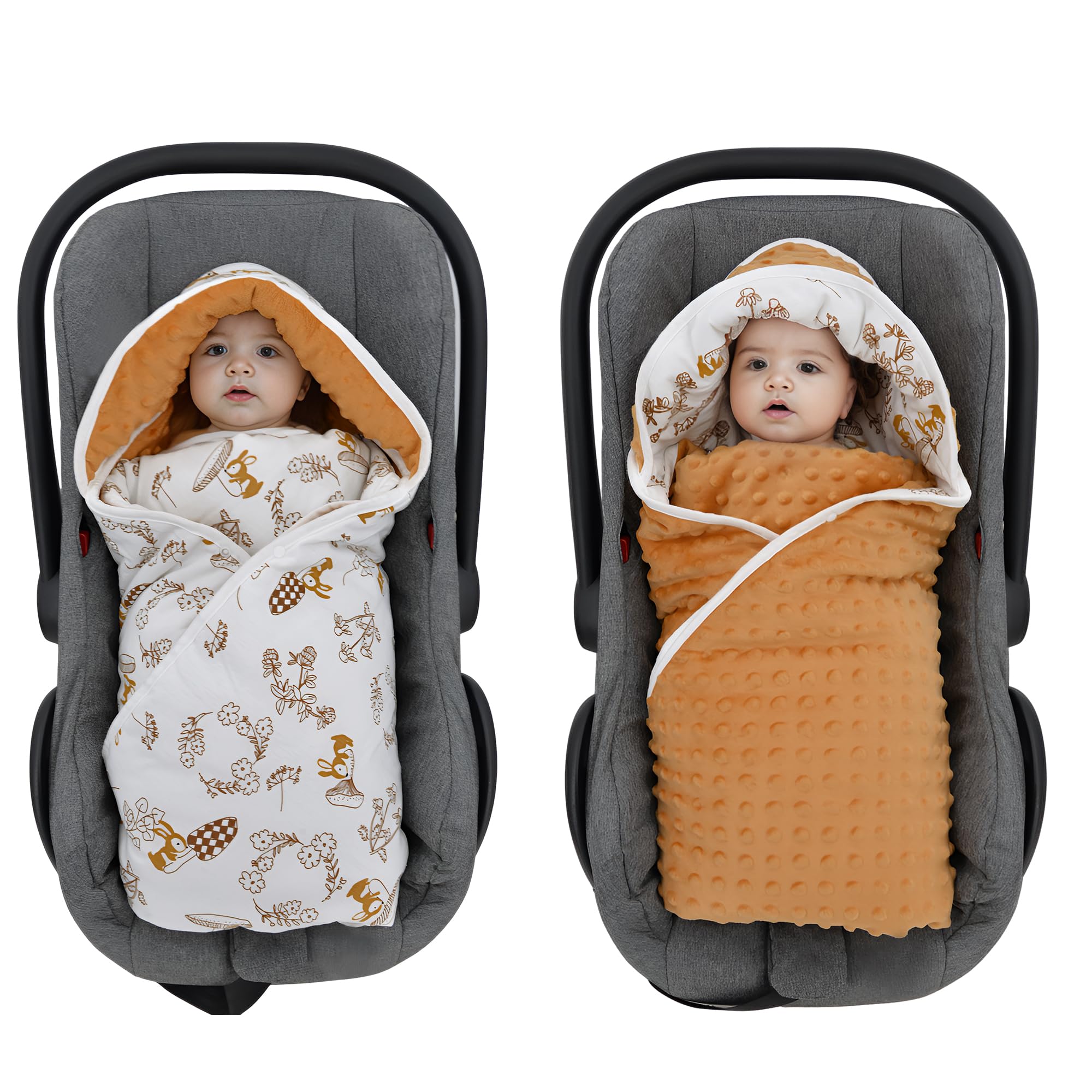Miracle Baby Copertina Invernale Coperta Avvolgente per Ovetto 90x90cm Copertina Neonato per Seggiolino Auto e Passeggino Coperta per Bambini, Bifacciale e Morbida, Conigli