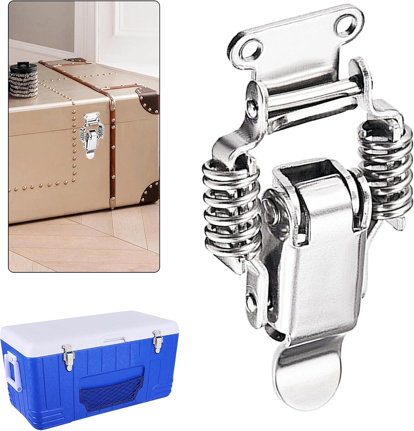 2Pcs 304 Stainless Steel Double Spring Loaded Suitcase Chest Tool Box Locking Hardware Toggle Latch Hasp BuckleW/Screws(CH)