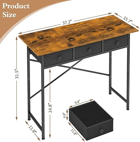 Miniatura 2 de Escritorio pequeño de escritura con 3 cajones para dormitorio, escritorio de computadora de 37.2 pulgadas para espacios pequeños, escritorio simple
