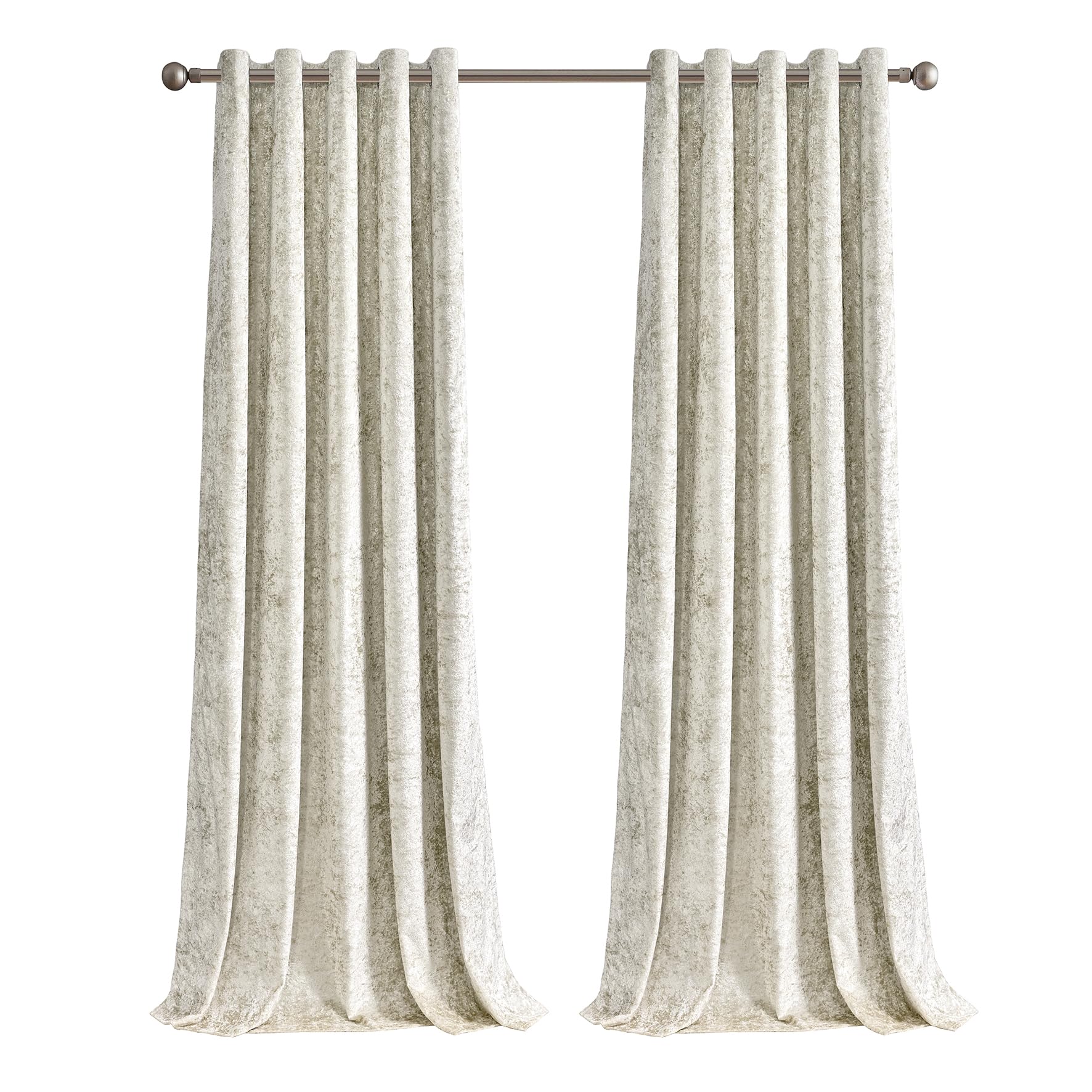 StylemyBedroom Pair of Eyelet 100% Blackout Crushed Velvet Curtains Thick Heavy with Tie Backs (Cream, 66x72)
