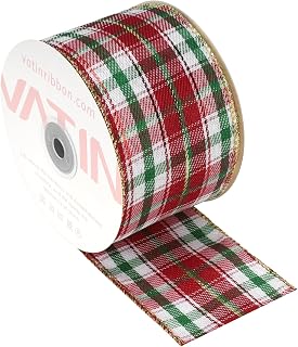 VATIN Classic Green Red Christmas Tartan Ribbon, 2-1/2-Inch x 10 Yards, for Holiday Crafts, Christmas Tree Decor, Ribbon for Gift Wrapping