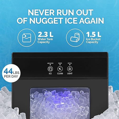 Miniatura 2 de Newair Nugget - Máquina de hielo para encimera, 44 libras/día, máquina de hielo sónico para encimera, tanque de agua autolimpiante y recargable,