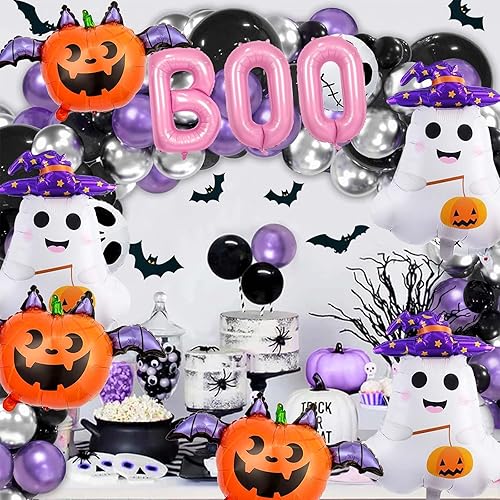 Miniatura 4 de Decoraciones de globos de Halloween, letras de abucheo rosa, fantasma, globo de aluminio de calabaza para decoraciones de fiesta de Halloween