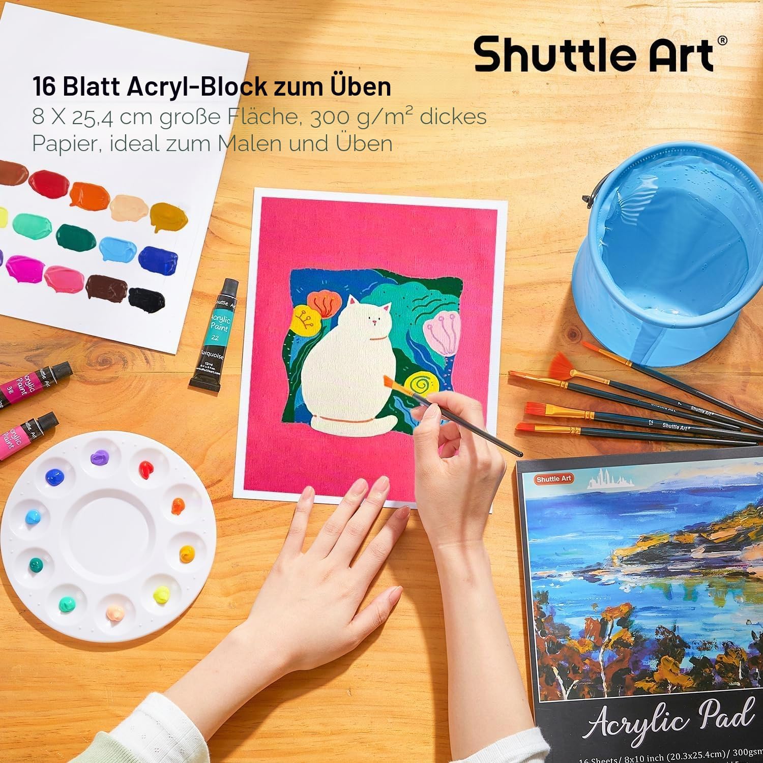 Shuttle Art 54 teiliges Acrylfarben Set, professionelles Malset mit Tischstaffelei, 30 Acrylfarben, Leinwand, Pinsel, Palette, komplettem Zubehör, Malset für Kinder und Erwachsene mit staffelei holz