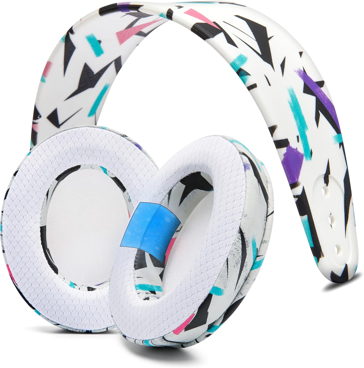 WC Earpad and Upgraded Silicone Headband Combo for Arctis Nova Headphones | Cooling Gel Earpads & Matching Design Headband for Epic Gaming | 90's White