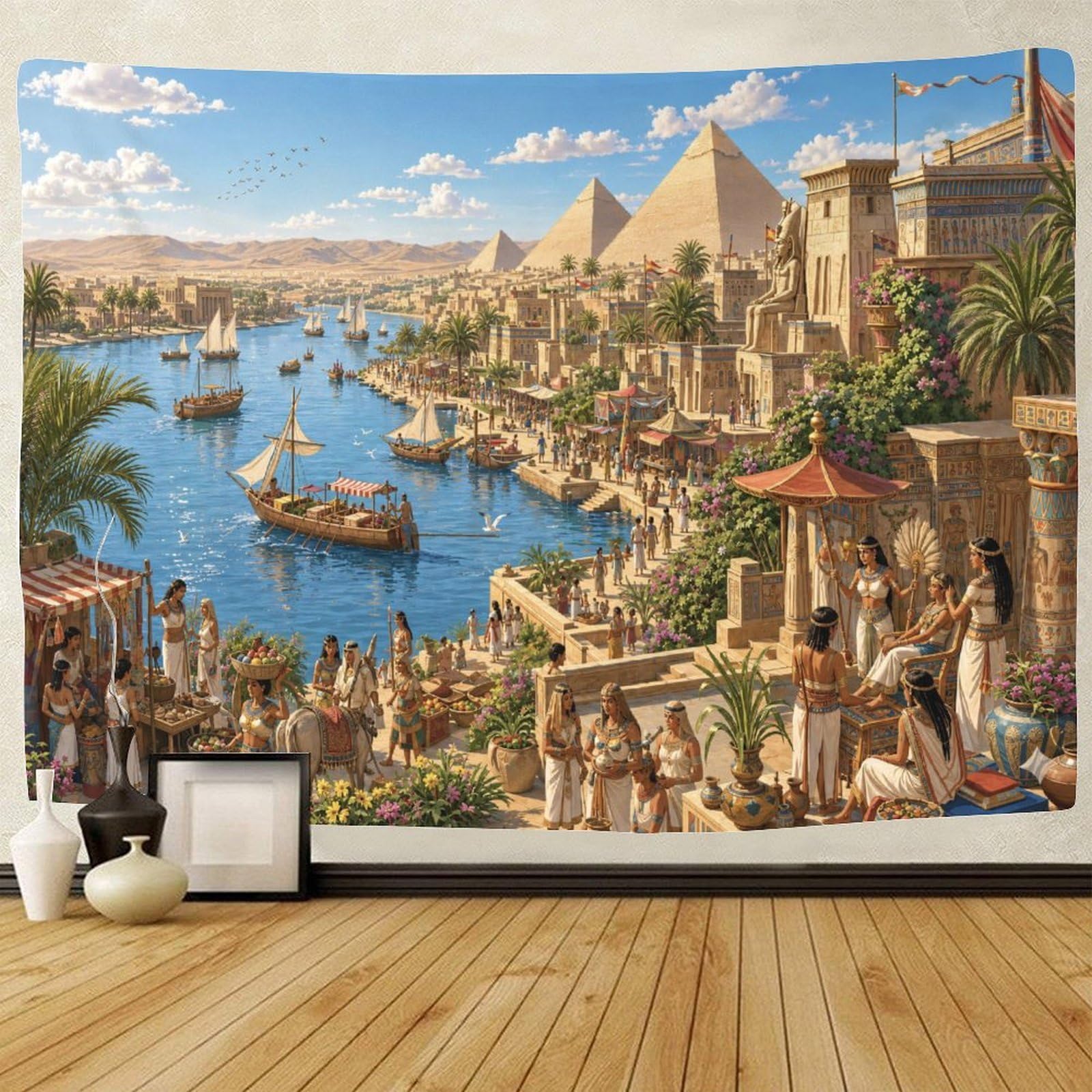 ASDFGHJKLZA The Nile River in Ancient Egypt Wall Hanging Decor 3D Print Tapestry for Bedroom Pyramid Tapestries Home Decoration Curtain Living Room Dorm 100cmx150cm